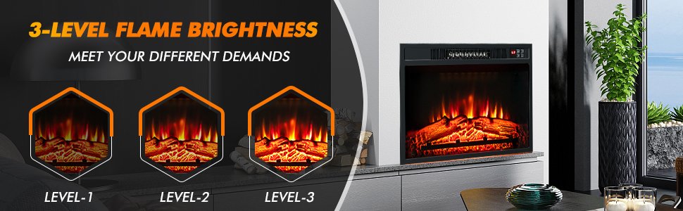 18/23 Inch Electric Fireplace Inserted with Adjustable LED Flame
