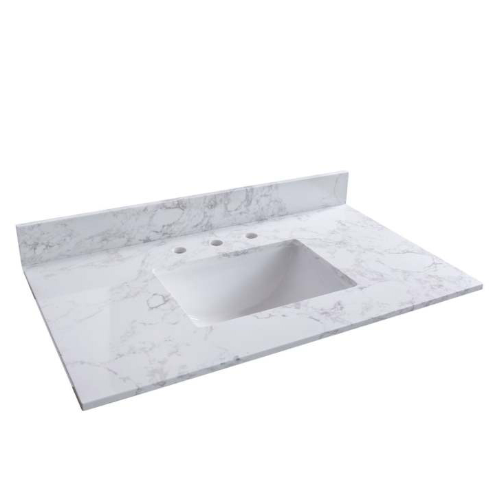 37 inch bathroom vanity top stone carrara white new style tops with rectangle undermount ceramic sink  and back splash with 3 faucet hole  for bathrom cabinet