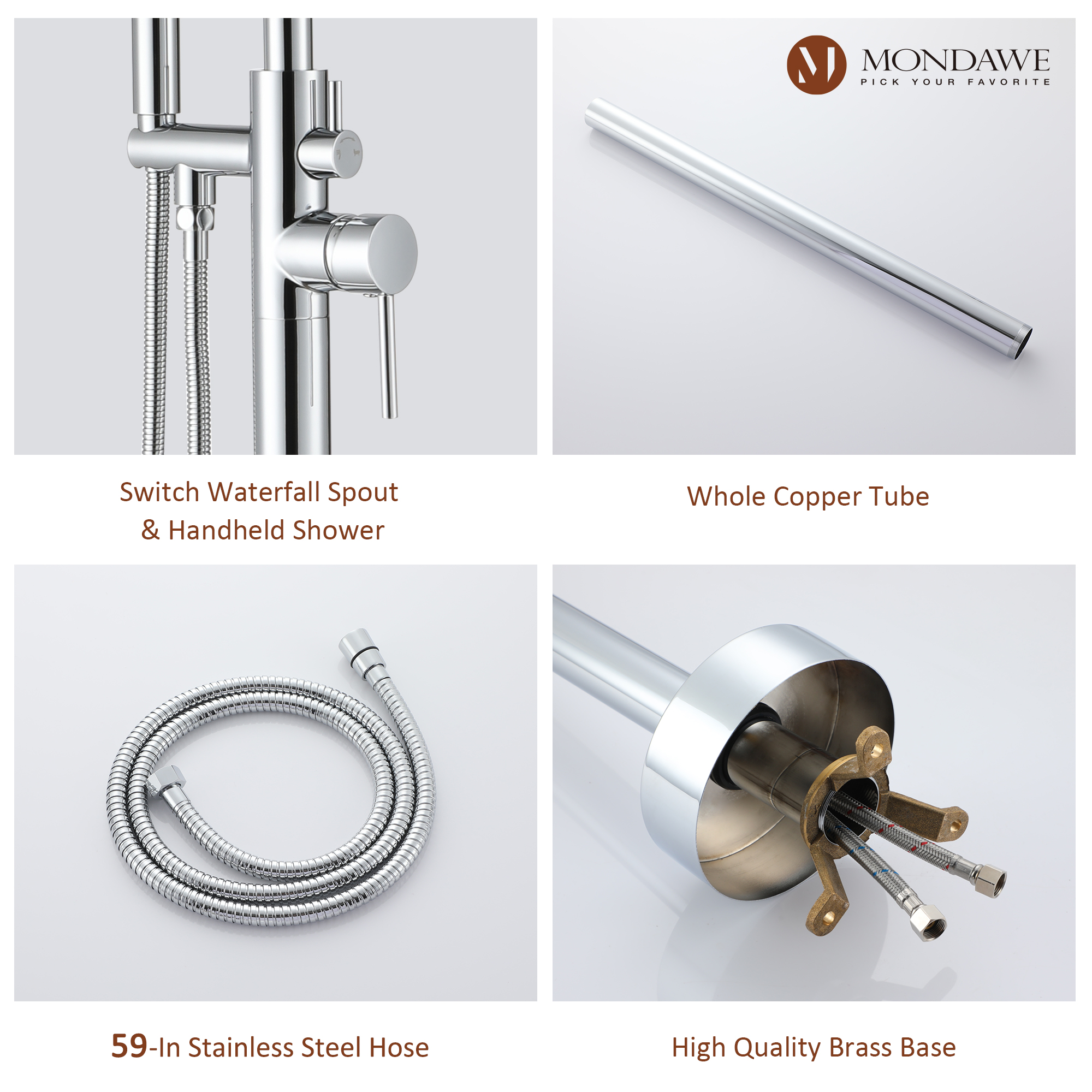 Mondawe Chrome Freestanding Bathtub Faucet-Mondawe