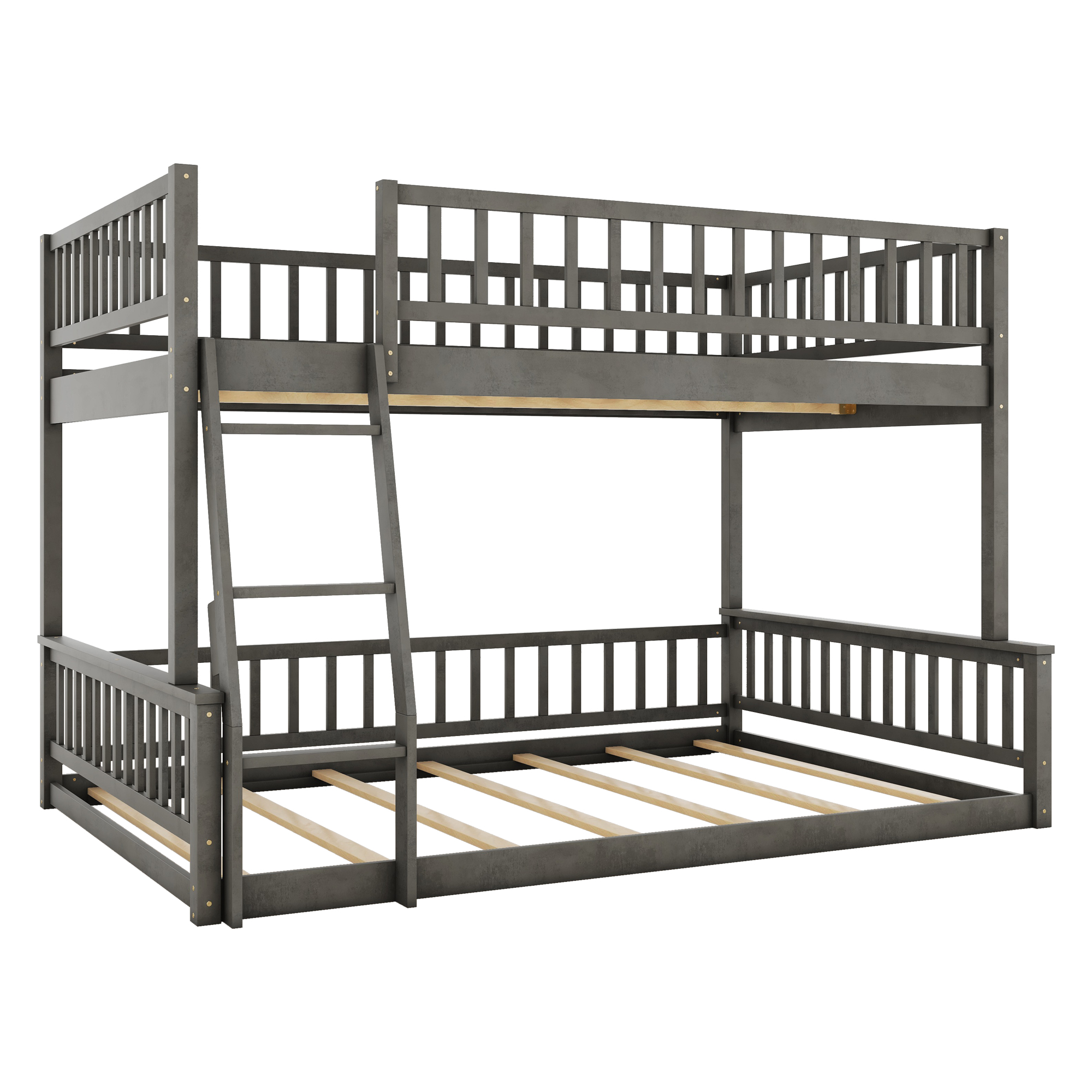Full XL over Queen Bunk Bed with Ladder and Guardrails, Gray/Walnut