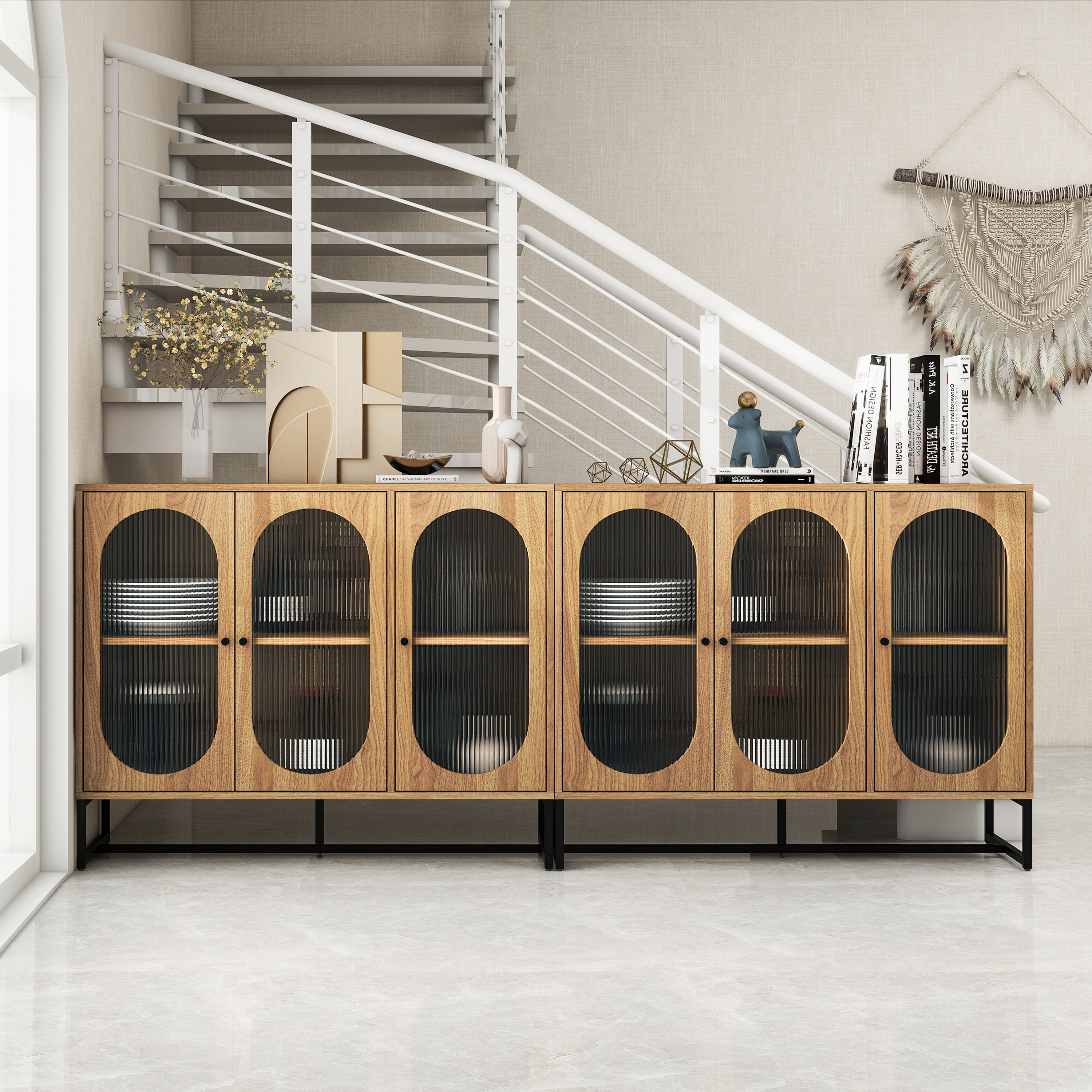 Storage Cabinet with Glass Door, Sideboard Buffet Cabinet for Kitchen,Dining Room, Walnutcolor 