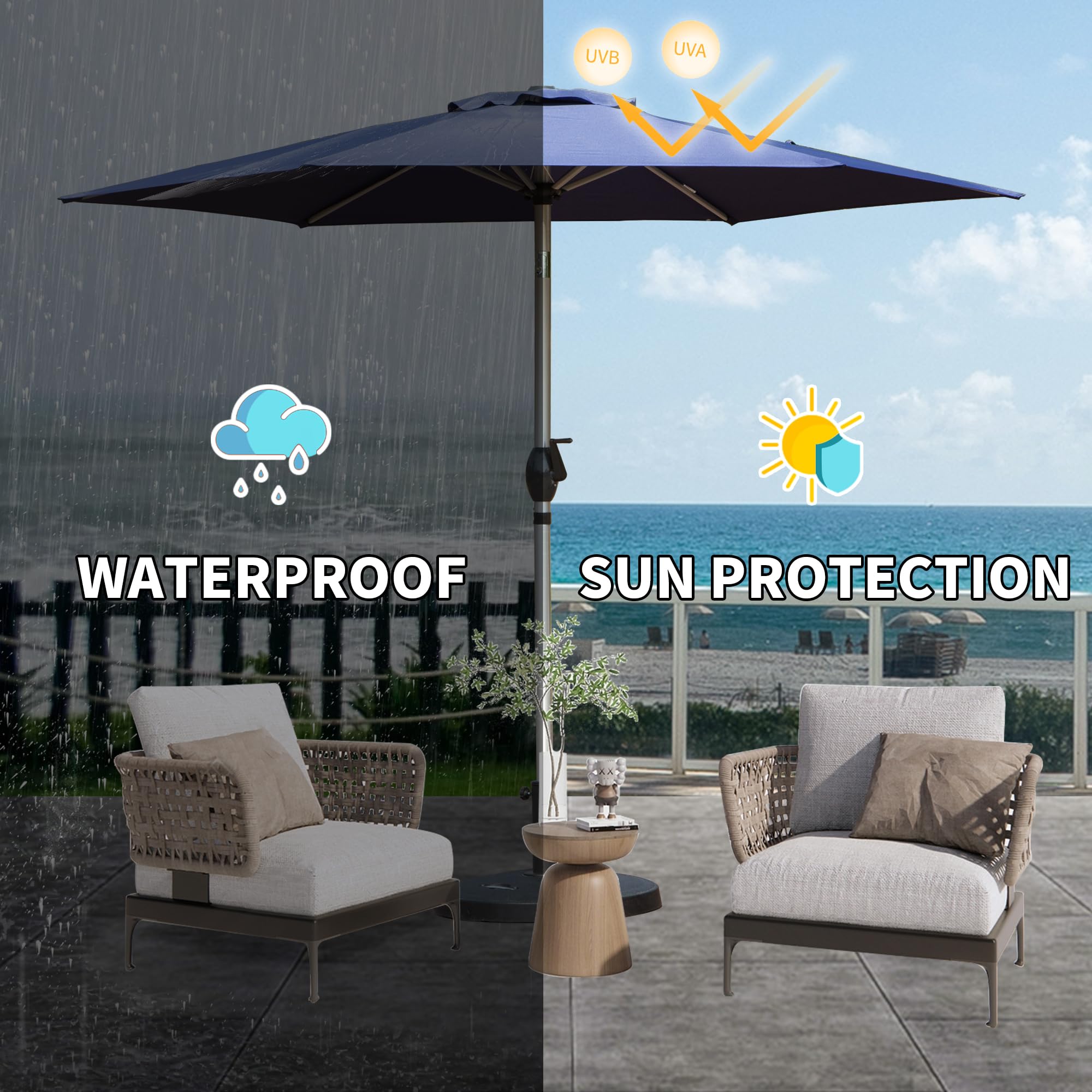 7.5FT Patio Umbrella, Outdoor Table Umbrella with Push Button Tilt and Crank, UV Protection Waterproof Market Sun Umbrella with 8 Sturdy Ribs for Garden, Deck, Backyard, Pool (Beige/Brick red/Navy Blue/Gray)