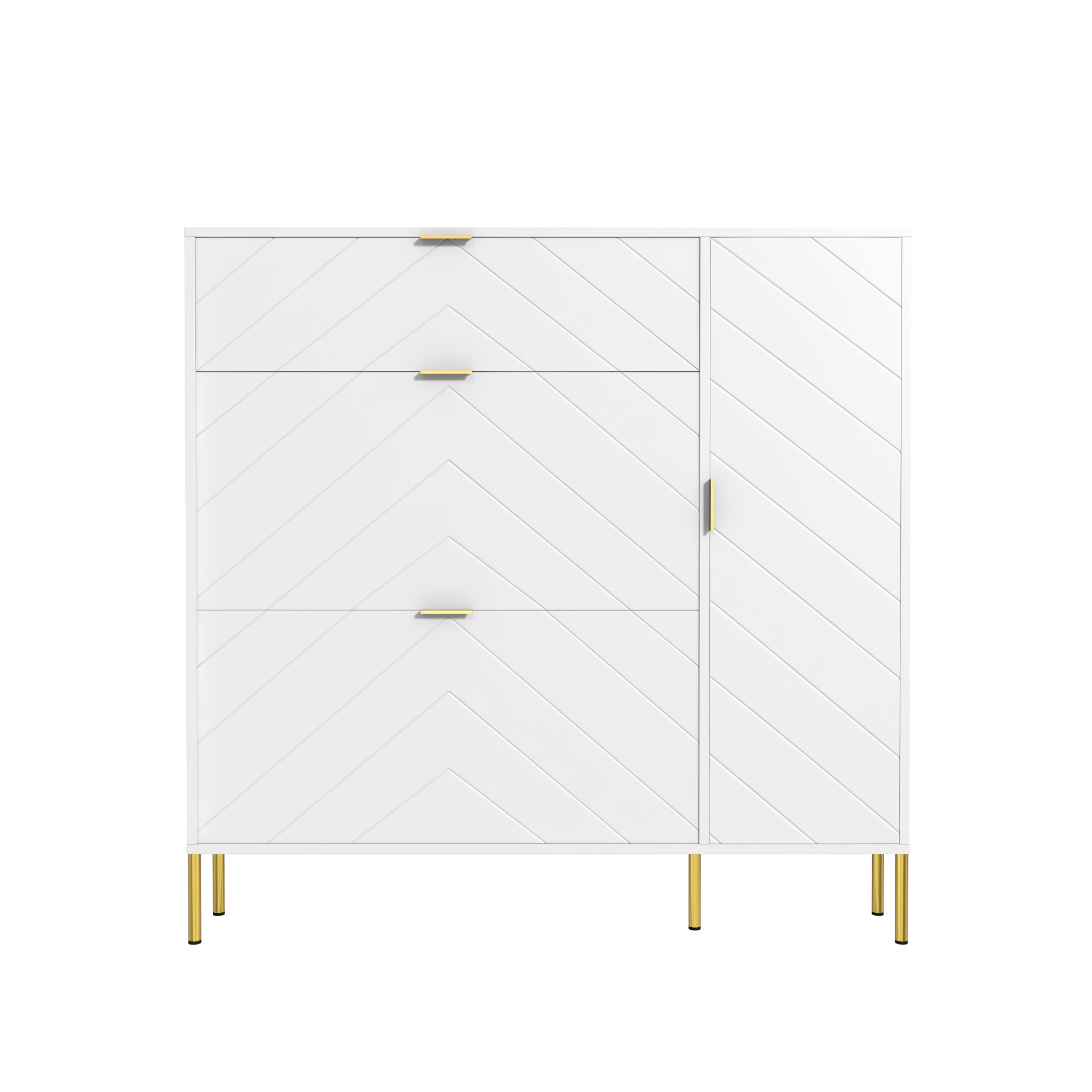 49.21 in. H x 9.45 in. W x 43.31 in. L White Wood Shoe Storage Cabinet with Flip-Up Drawers, Adjustable Shelf