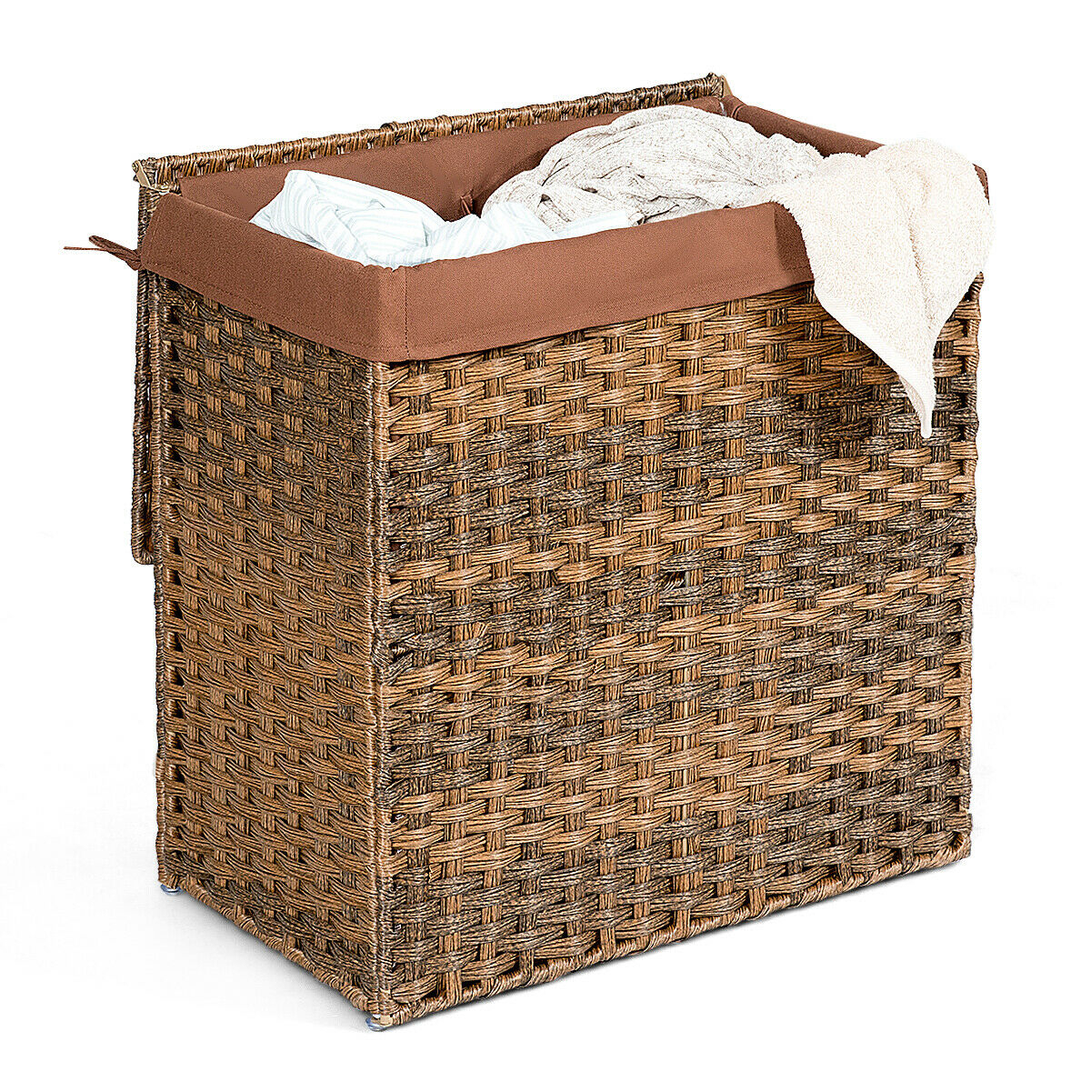 Mondawe Hand-woven Foldable Rattan Laundry Basket-Brown-Mondawe