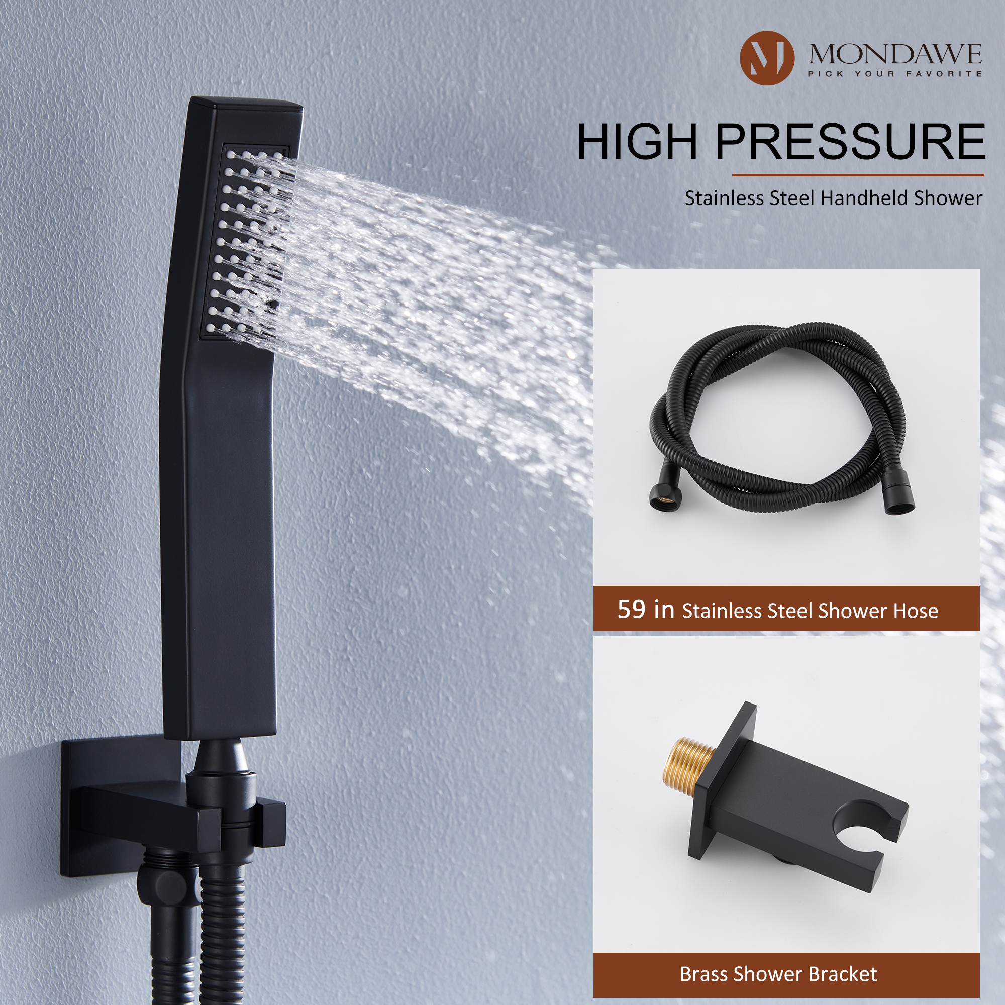 20 Inch Ceiling Mounted Rain Shower Head System Luxury 3-Spray Patterns Thermostatic Shower Faucets Sets Complete with 3-Function Shower Head and Solid Brass Handshower-Mondawe