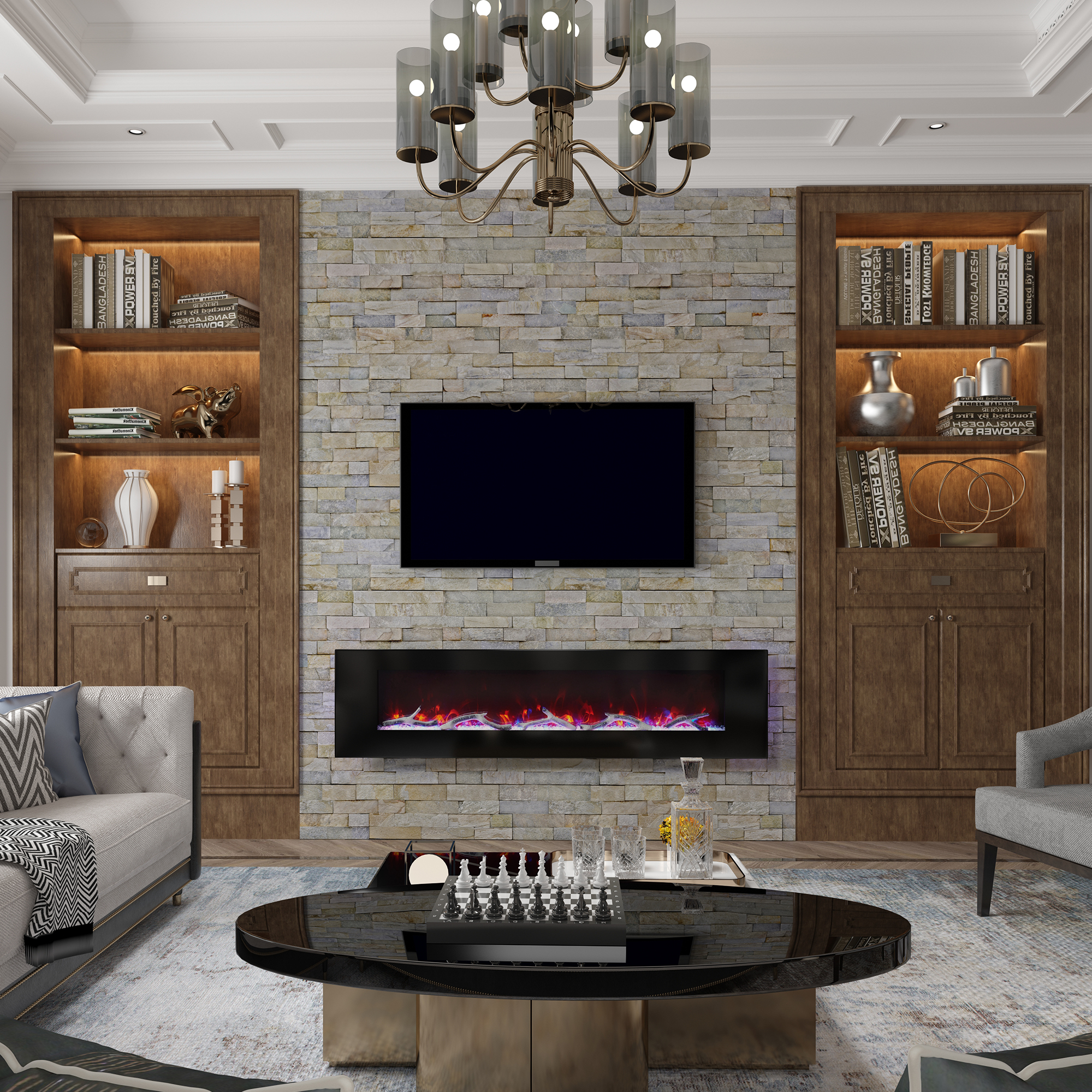 5120 BTU 42/50/60/72 in. Wall-Mounted Black Electric Fireplace Insert with 2-Speaker Stereo Sound