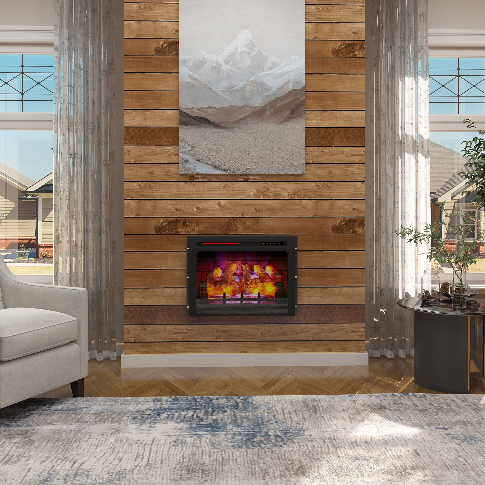 Mondawe 28 in. 5120 BTU Recessed Electric Fireplace with Double Overheat Protection & Remote Control and Touch Screen-Mondawe