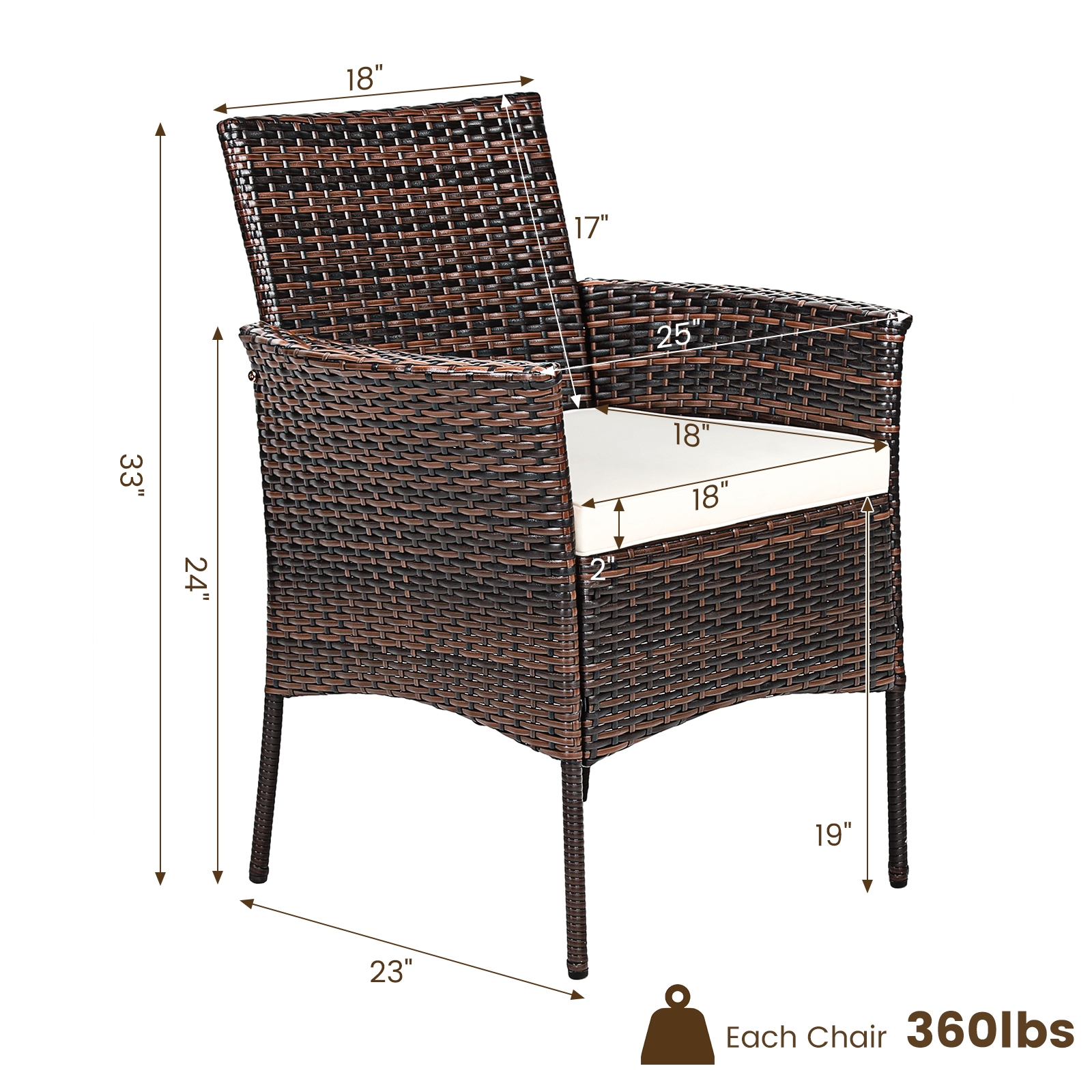 Mondawe 2 Pieces Outdoor PE Rattan Armchairs with Removable Cushions-Mondawe