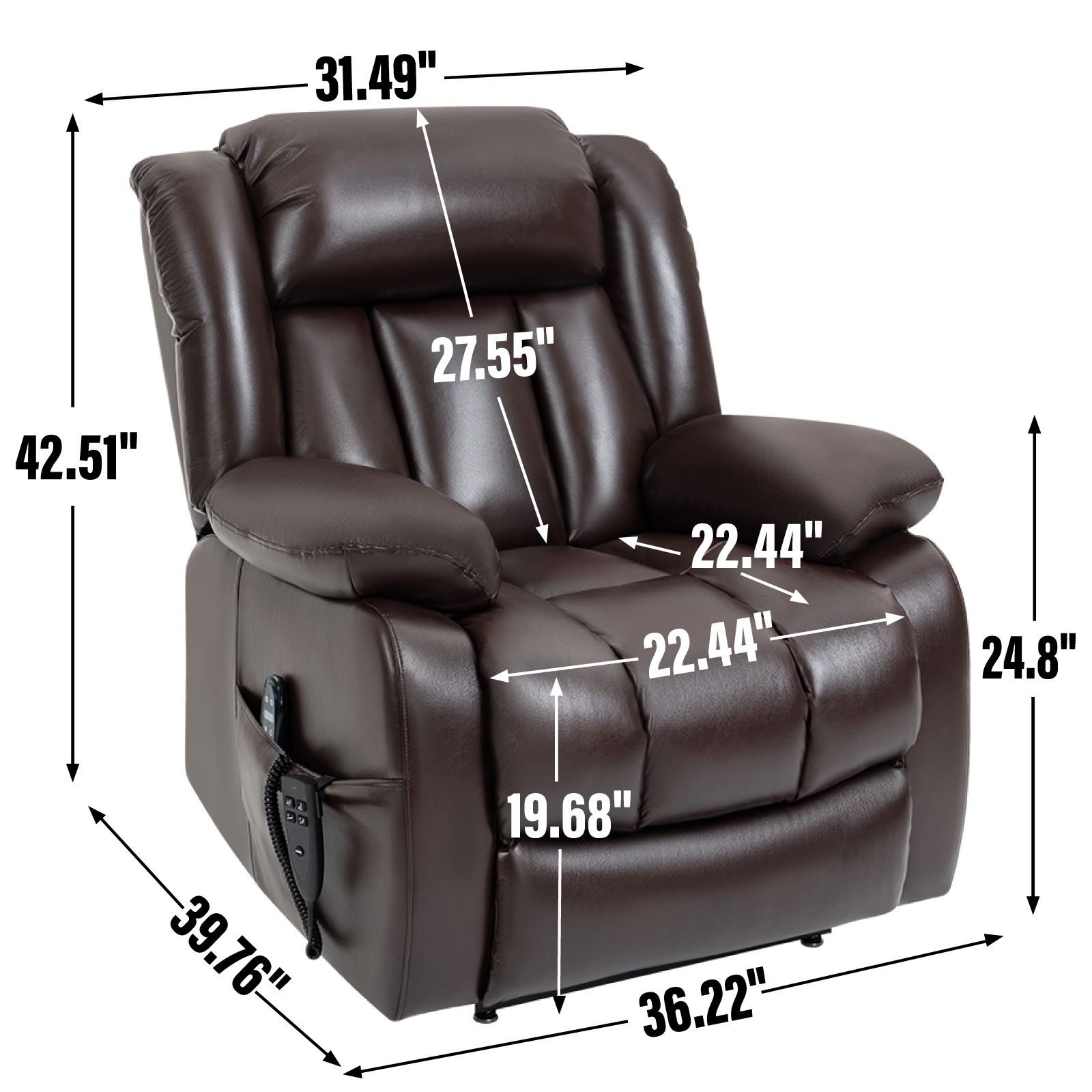 Dual Motor Infinite Position Up to 350 LBS Electric Medium size Brown/Gray/Black/Antique Brown Power Lift Recliner Chair with 8-Point Vibration Massage and Lumbar Heating