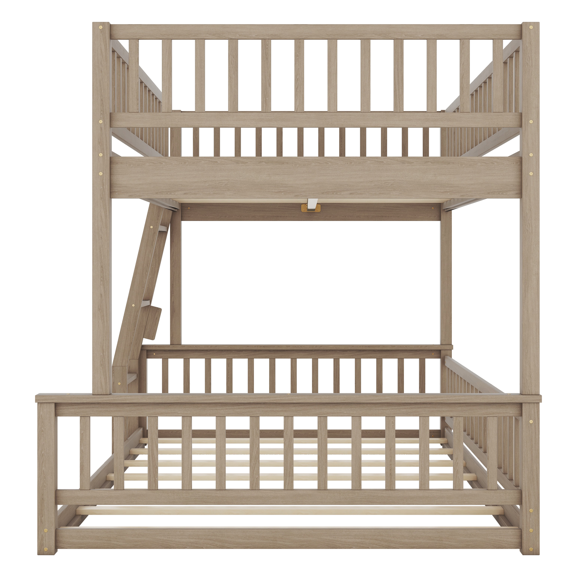 Full XL over Queen Bunk Bed with Ladder and Guardrails, Gray/Walnut