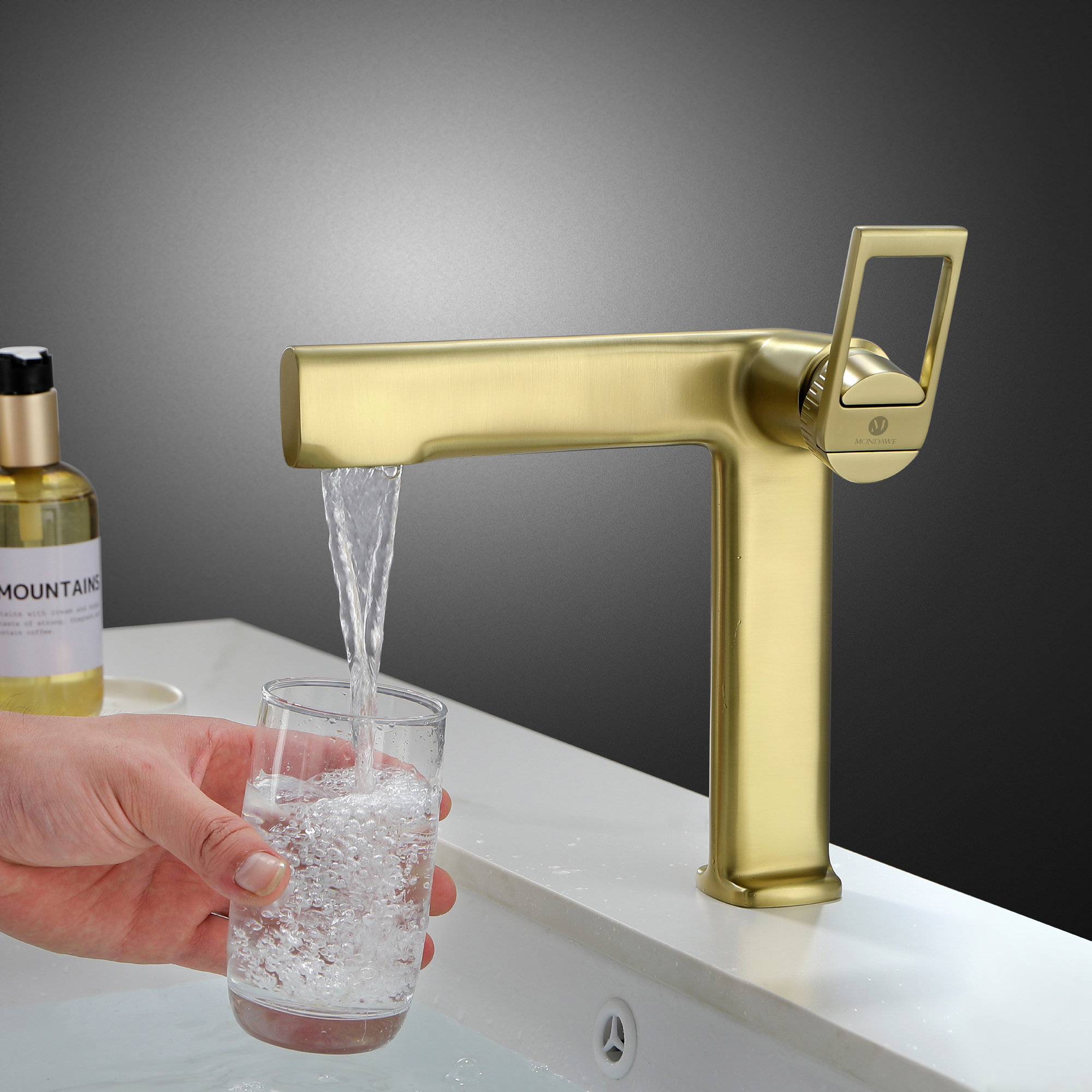 Trendy Long Spout Brass Single-Handle Single-Hole Bathroom Faucet Sink Faucet Bathroom Faucet in Brushed Gold/ Brushed Black Chrome