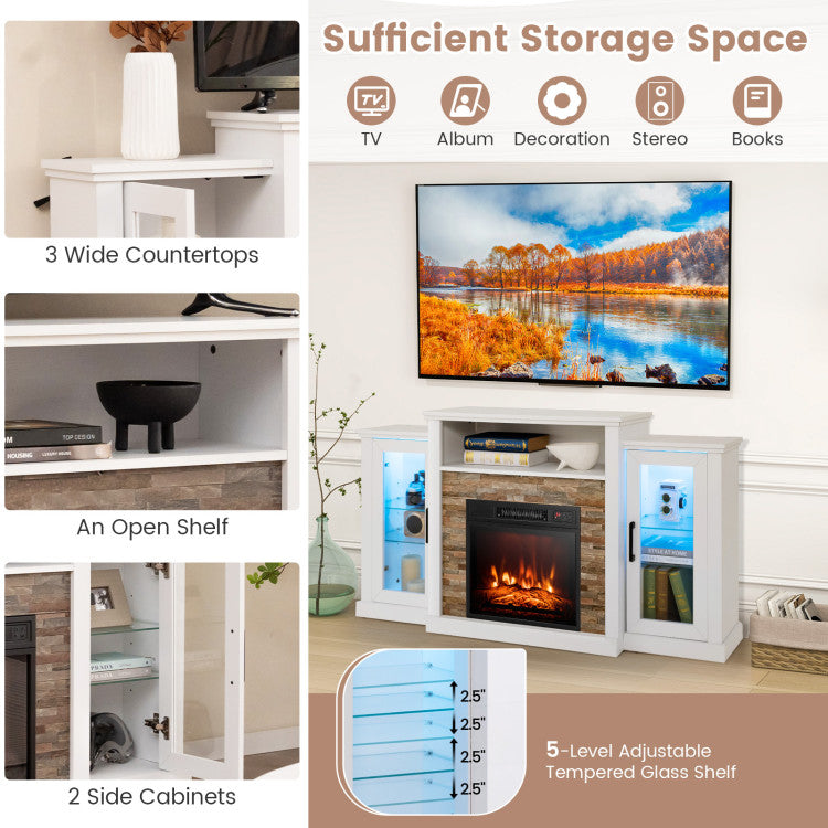 Electric Fireplace TV Stand with 16-Color Led Lights for TVs up to 65 Inch