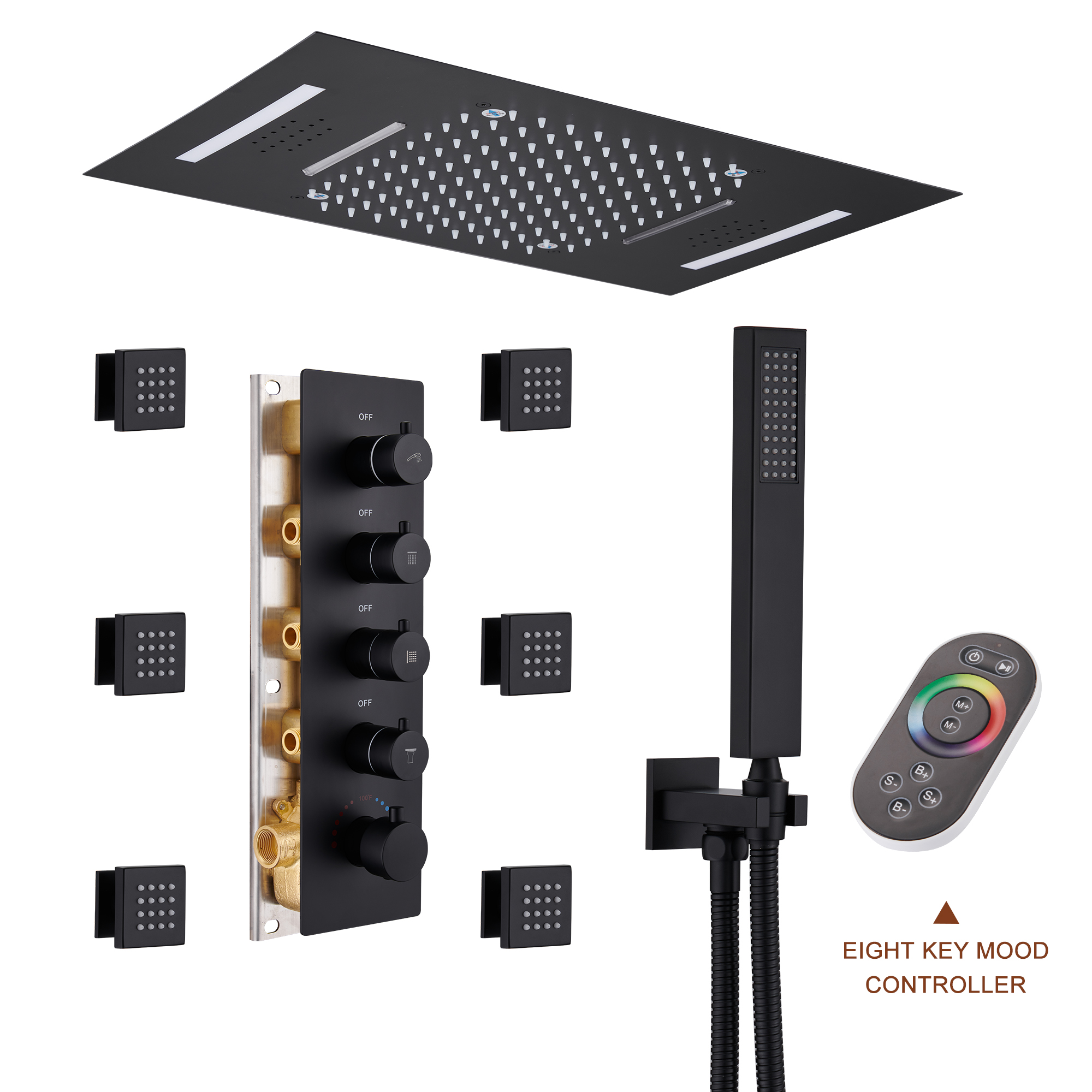 BL-Mondawe Luxury 4-Way Thermostatic Shower System with LED and Music Player-Mondawe