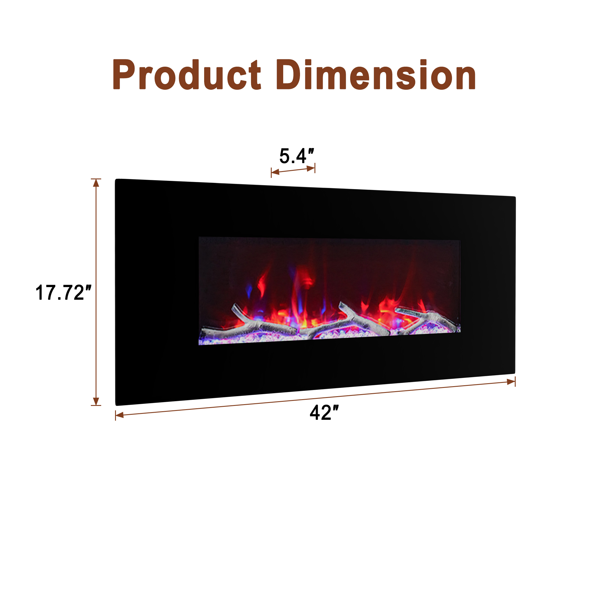5120 BTU 42/50/60/72 in. Wall-Mounted Black Electric Fireplace Insert with 2-Speaker Stereo Sound