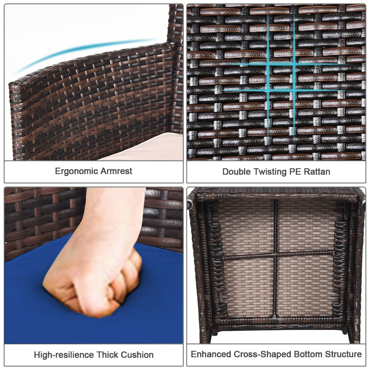 Mondawe 3 Pcs Outdoor Rattan Wicker Furniture Set-Mondawe