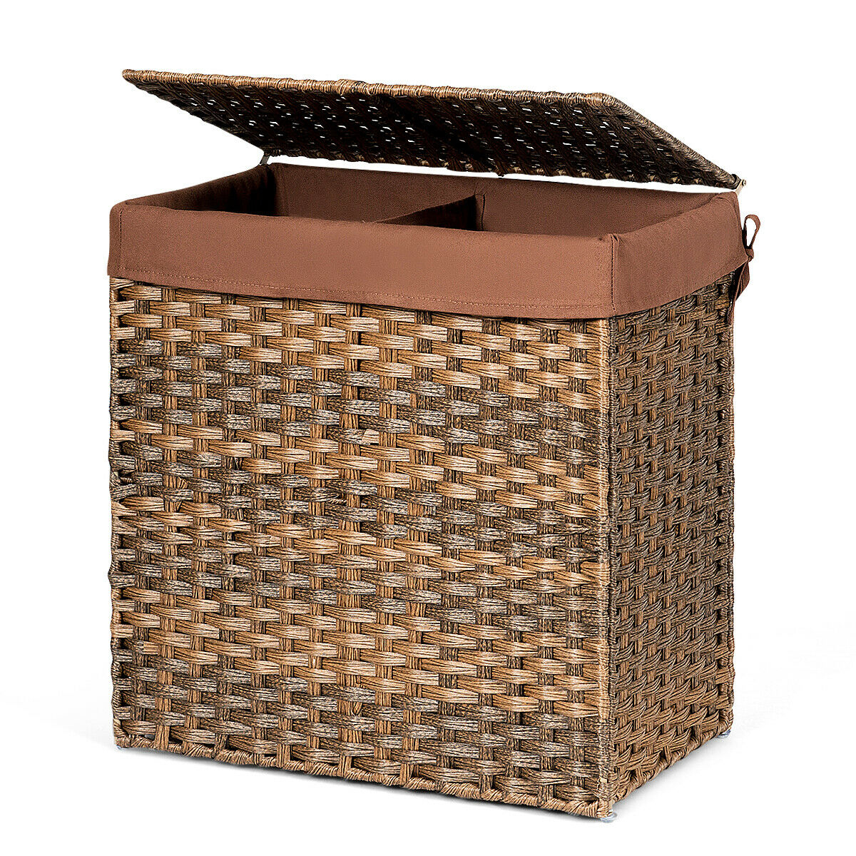 Mondawe Hand-woven Foldable Rattan Laundry Basket-Brown-Mondawe