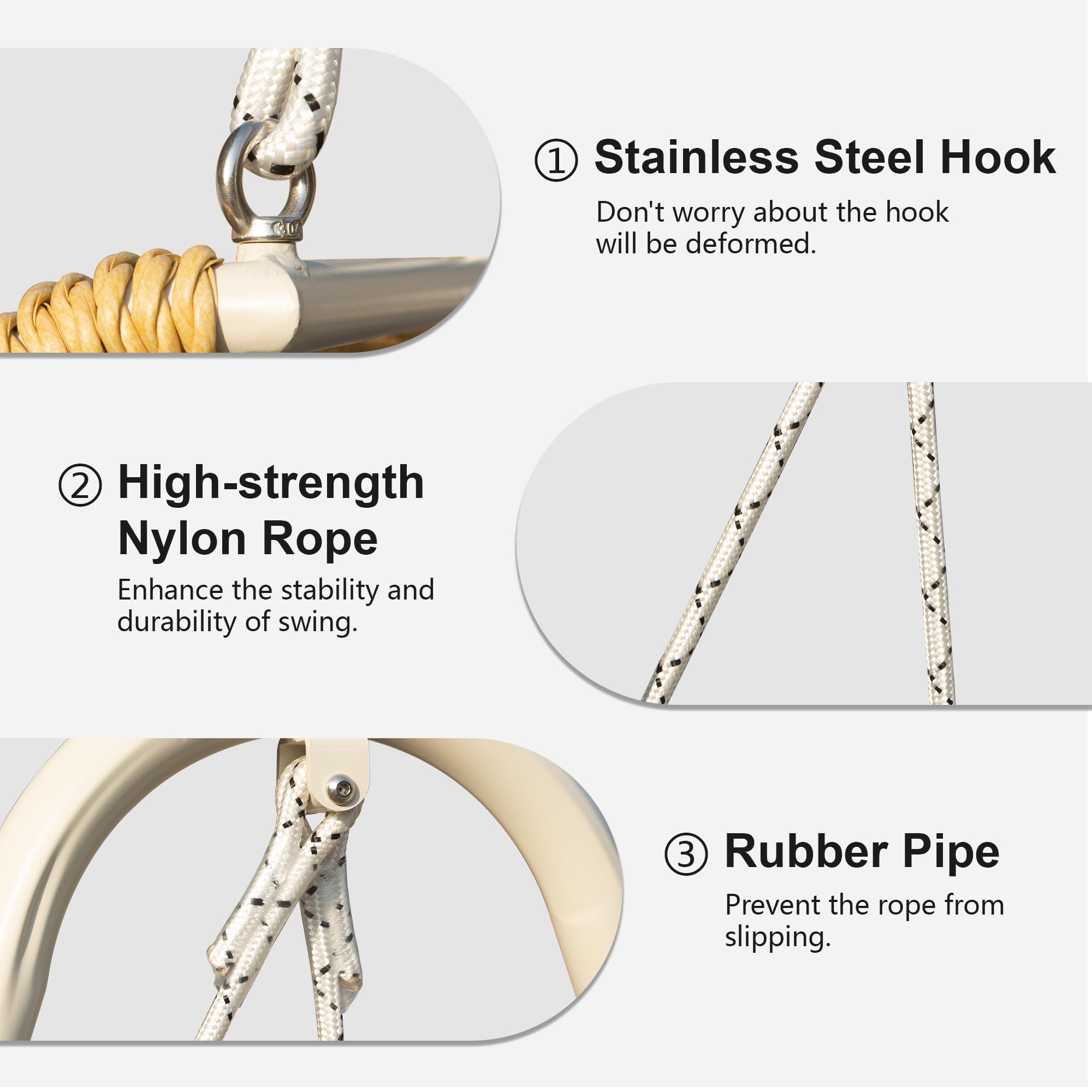 Outdoor Patio Porch Swing, 2-Seat Hanging Swing Chair with Thickened Cushions and Pillow, Rattan Porch Swing Chair Outdoor Hammock Chair for Porch, Backyard, Garden