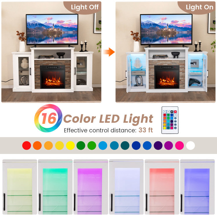 Electric Fireplace TV Stand with 16-Color Led Lights for TVs up to 65 Inch