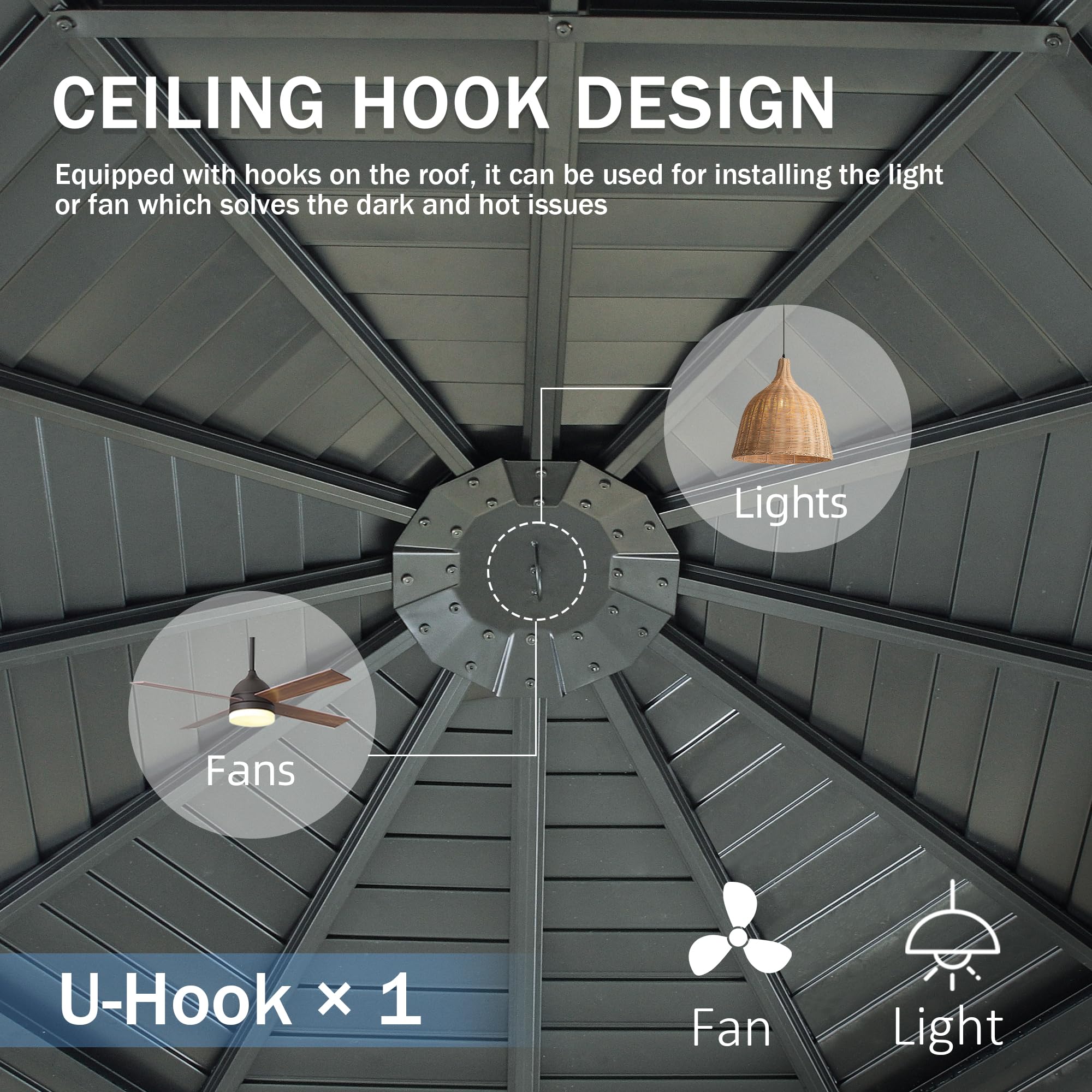 12 x 12 FT Sunroom Octagonal Solarium,Screen Houses for Outdoors Backyard with Lockable Sliding Door,Moveable PC Screen,Galvanized Steel Sloping Roof