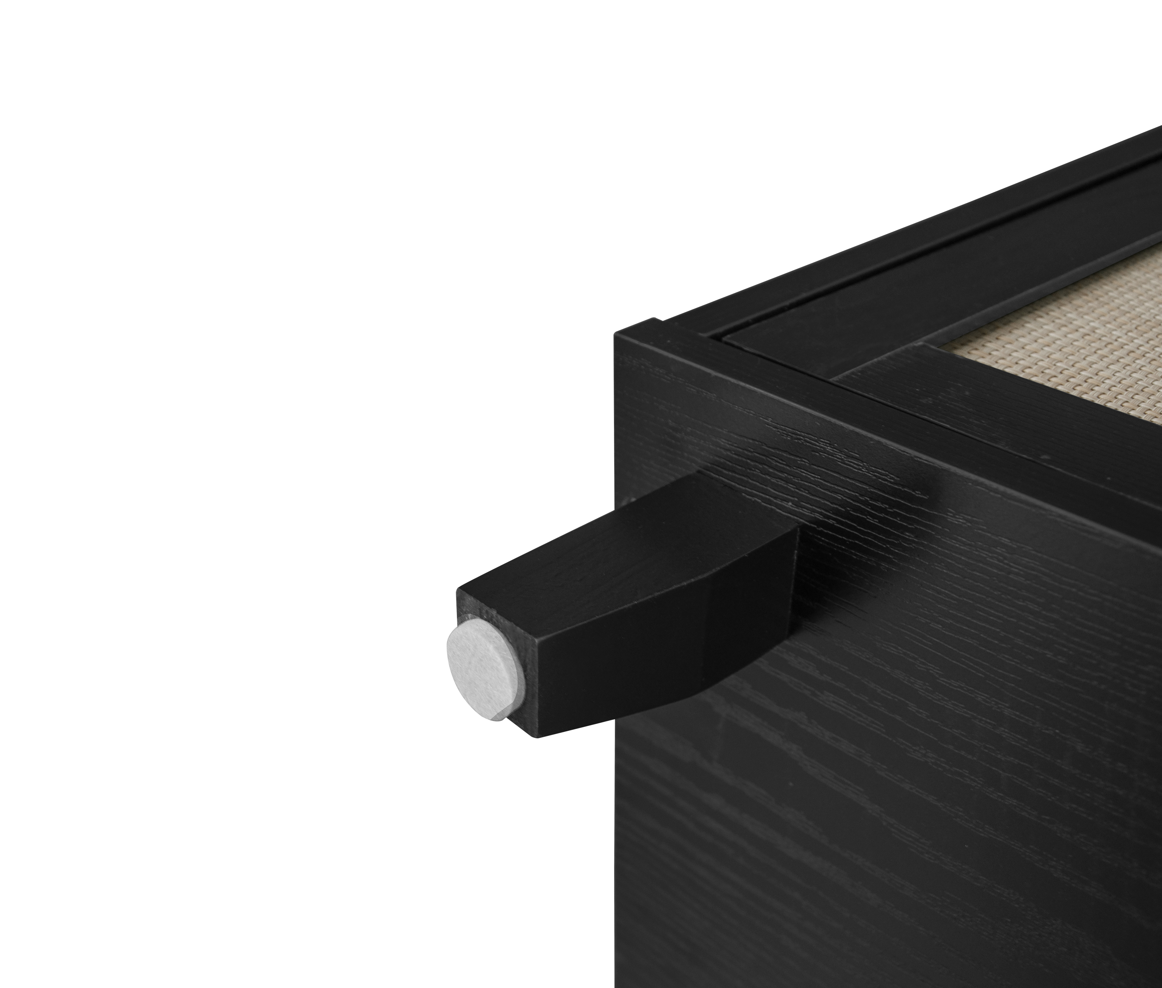 4 Door Cabinet with 4 Shelves with 4 Adjustable Inner Shelves, Storage Cabinet,  Black / Natural 