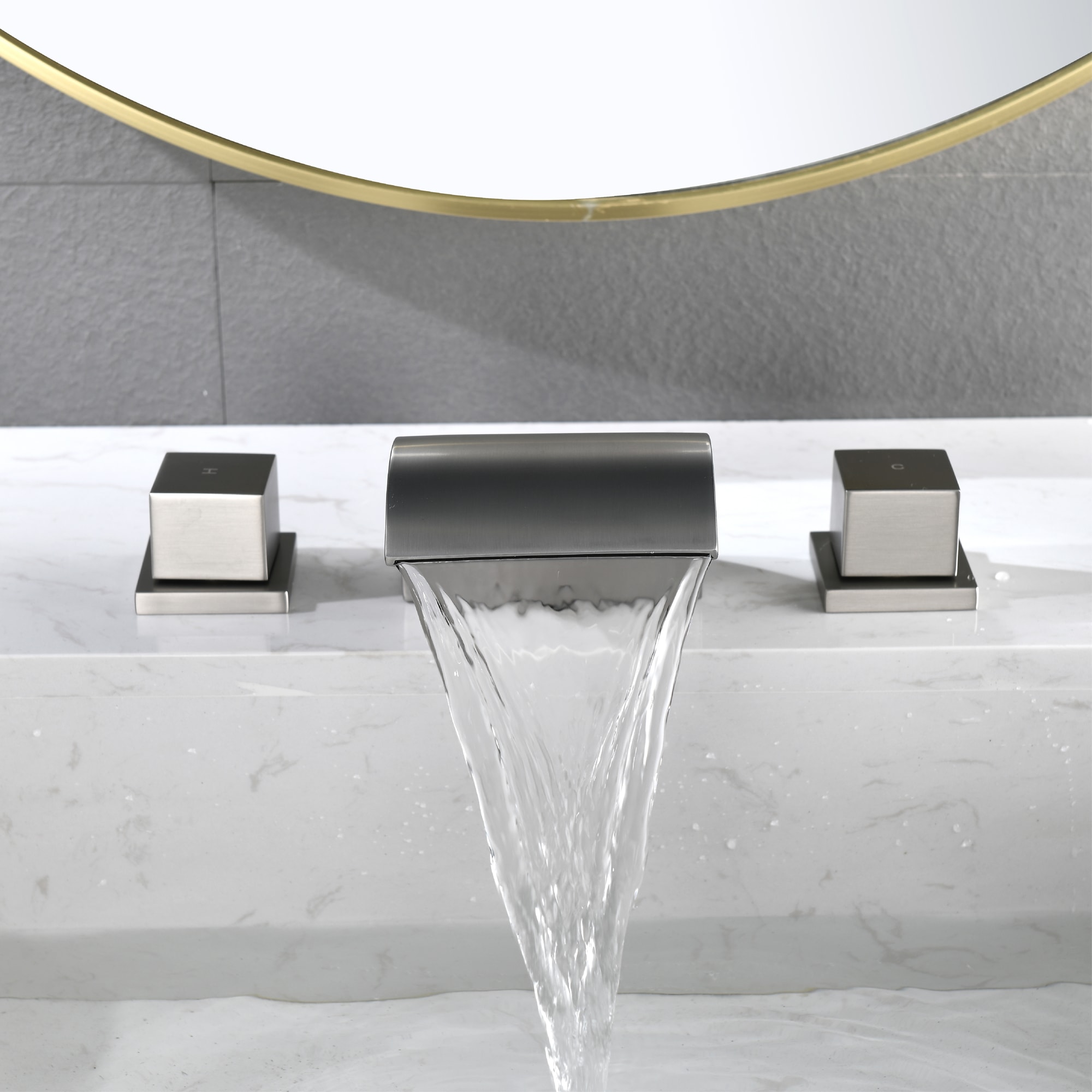 Mondawe Double Handle 8-Inch Center Wide-Spread Bathroom Faucet in Nickel/Gold/Black-Mondawe