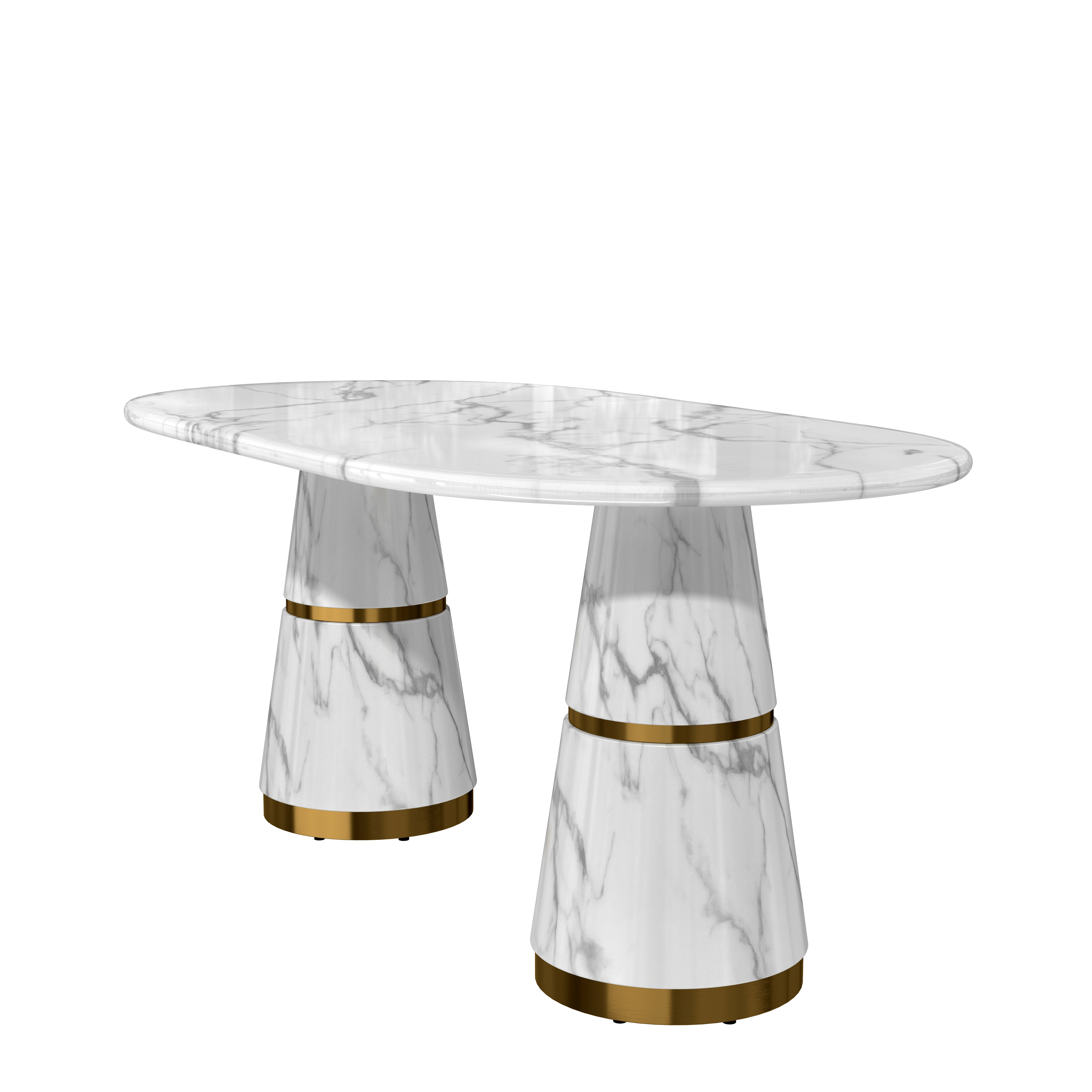 White Marble Top 70 in. W Conical Base Column Dining Table Seats-6 with Adjustable Foot Nails