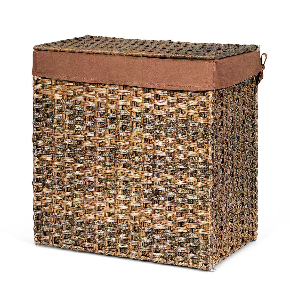 Mondawe Hand-woven Foldable Rattan Laundry Basket-Brown-Mondawe