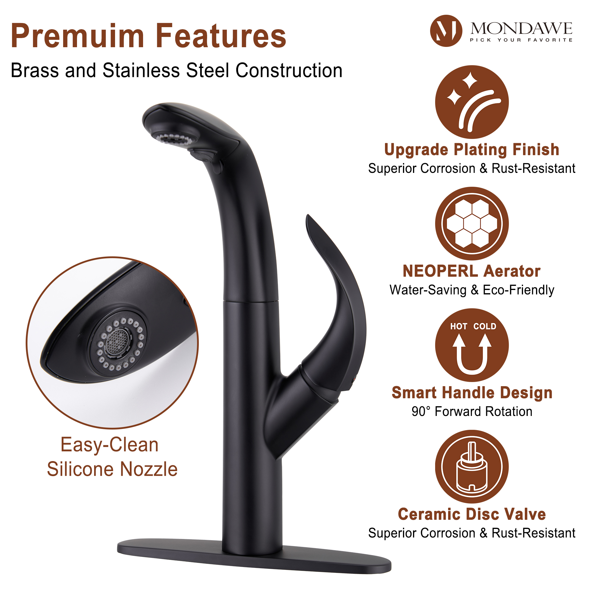 Mondawe 3-FunctionTulip High Arc Pull Down Single Handle Deck Mount Best Kitchen Faucets 2022-Mondawe