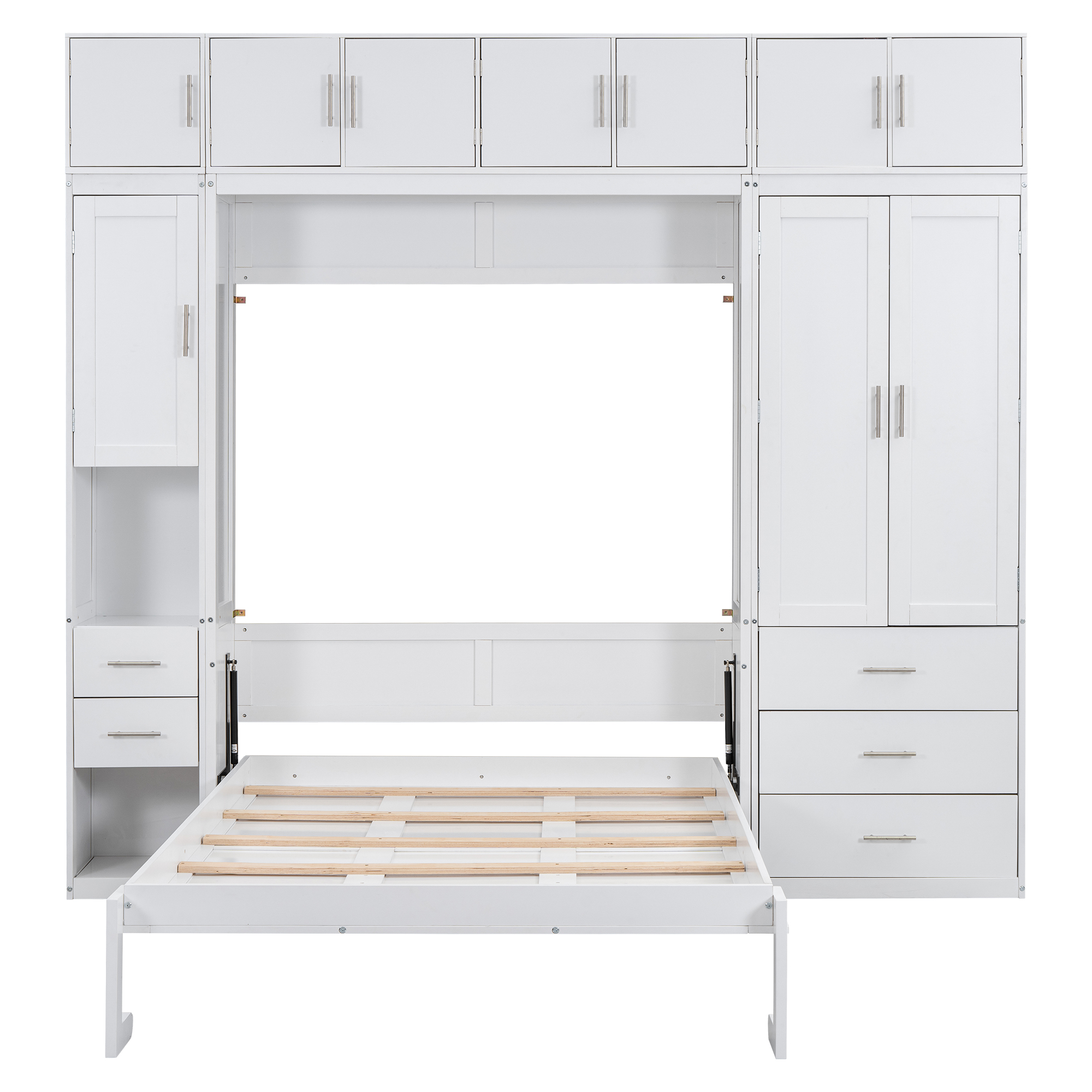 Full/Twin Size Murphy Bed with Lockers and Wardrobes, With installation video, White 