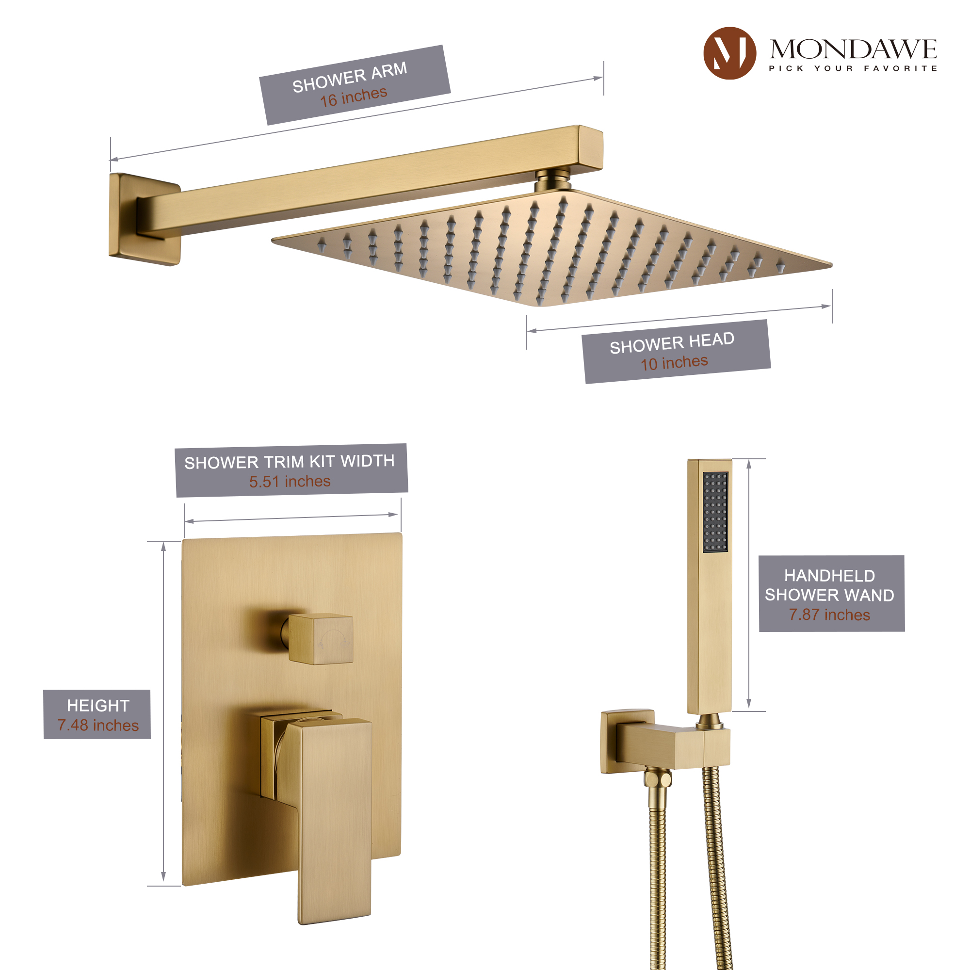 Mondawe 2 Functions Wall Mount Square Complete Shower System (Rough-In Valve Included)-Mondawe