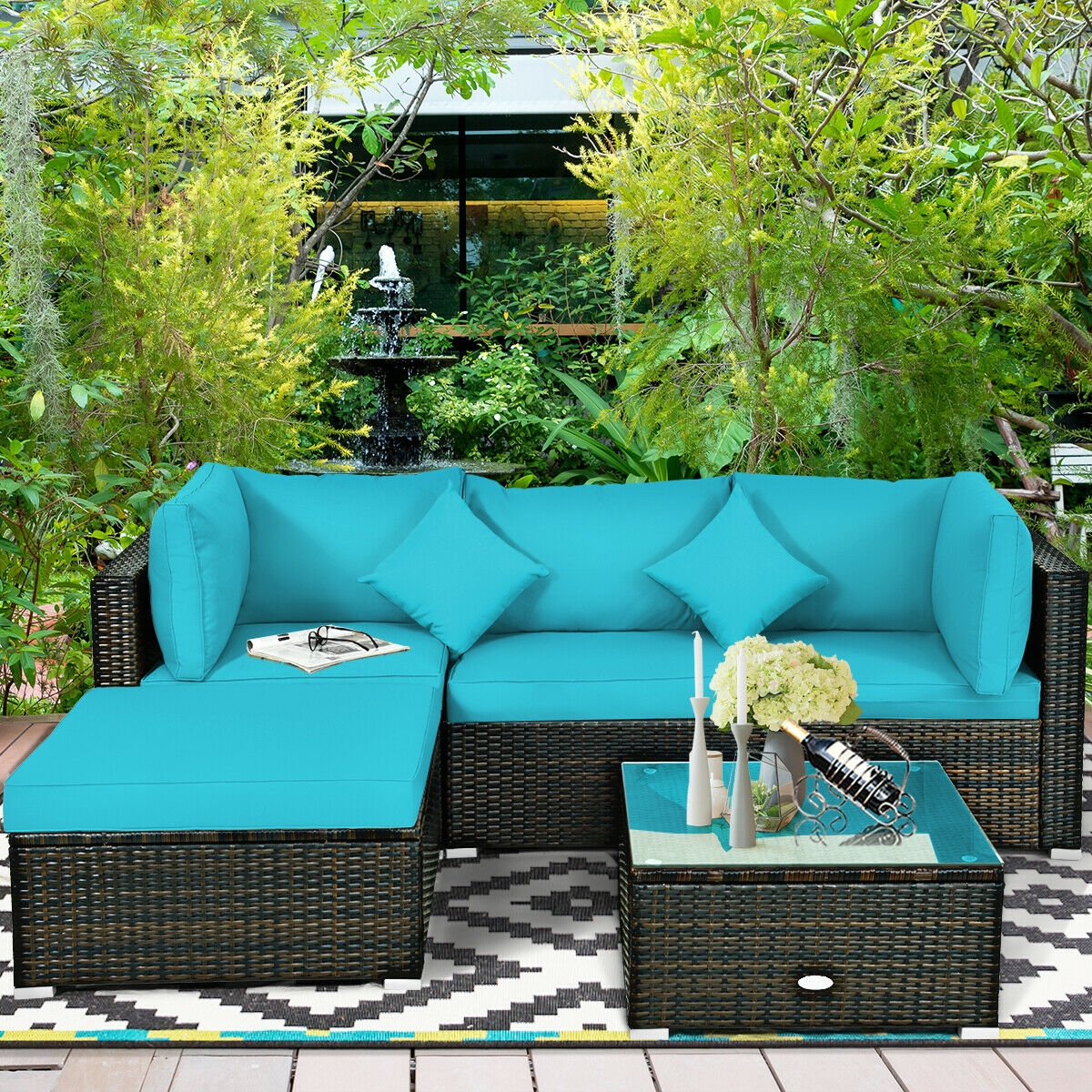 Mondawe 5 Pcs Outdoor Patio Rattan Furniture Set Sectional Conversation-Mondawe