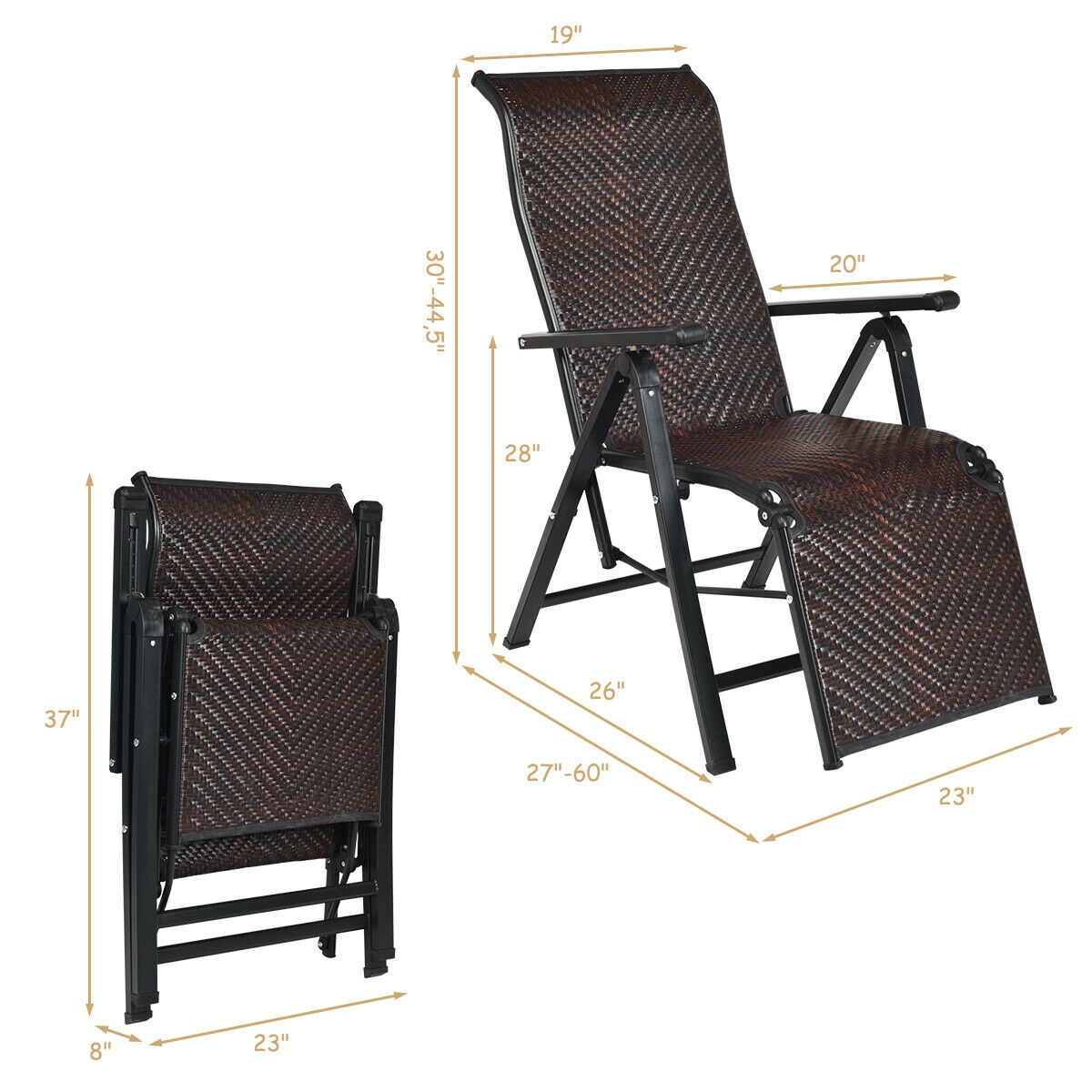Mondawe 2Pcs Patio Rattan Folding Lounge Chair-Mondawe