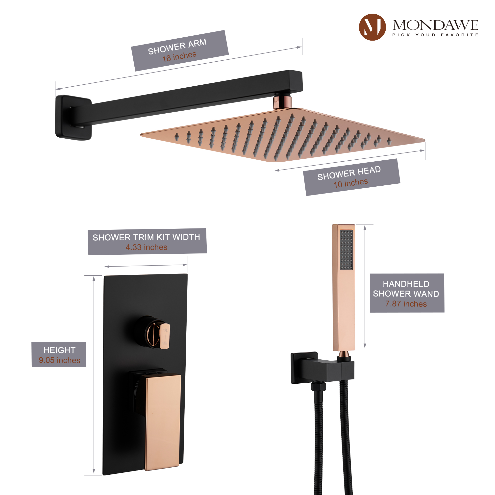 Mondawe 2 Functions Wall Mount Square Complete Shower System (Rough-In Valve Included)-Mondawe