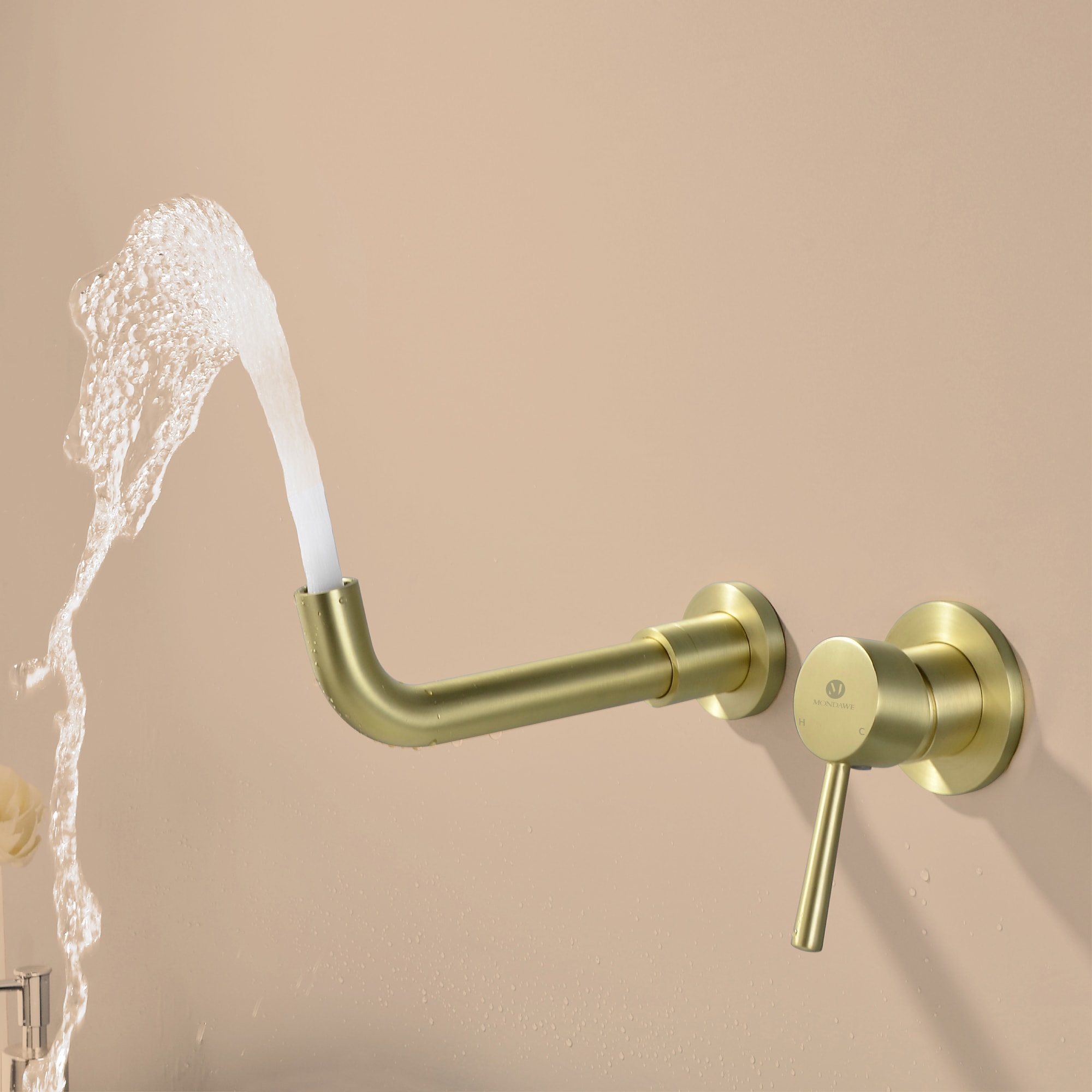 Mondawe Wall Mount Bathroom Sink Faucet Single Handle in Black/Gold-Mondawe