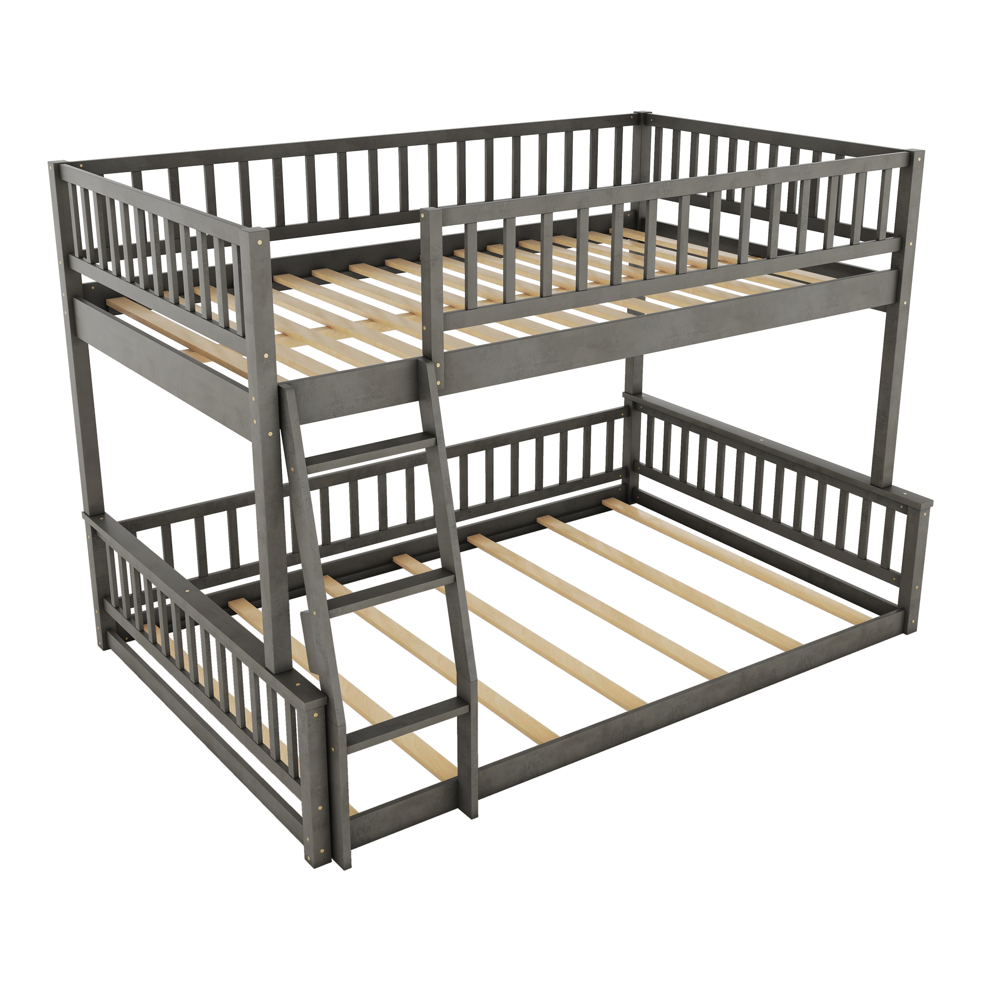 Full XL over Queen Bunk Bed with Ladder and Guardrails, Gray/Walnut