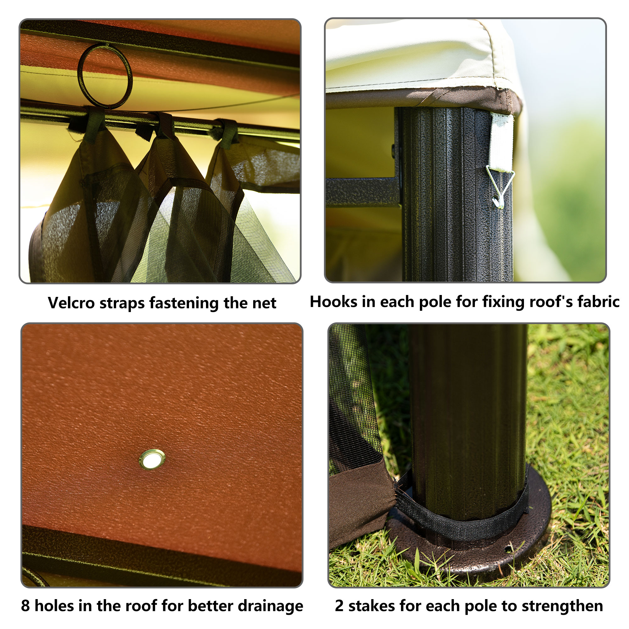 Mondawe 9.8Ft. Wx9.8Ft.L Outdoor Iron Vented Dome Top Patio Gazebo with Netting for Backyard Poolside and Deck Brown-Mondawe