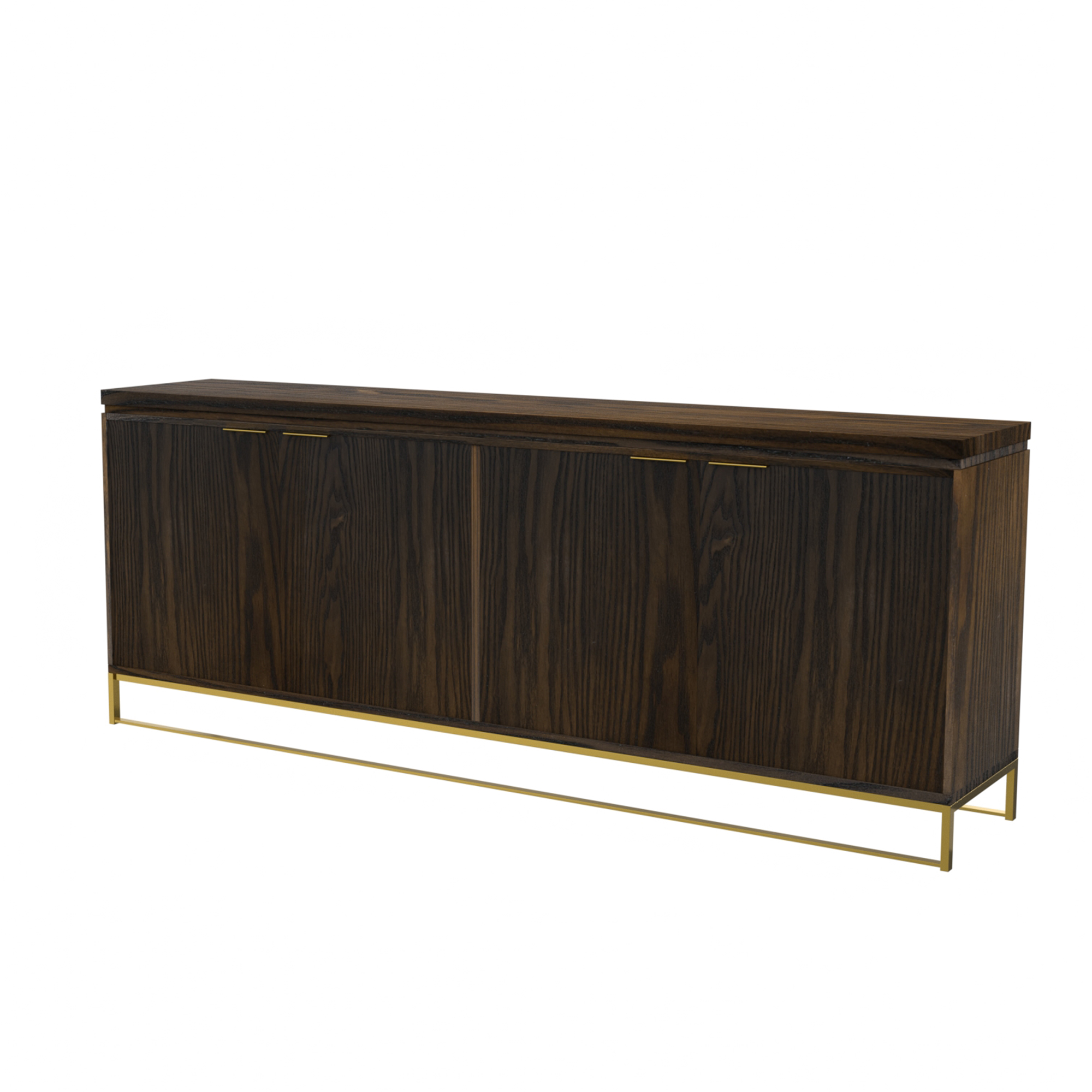 Dark Brown/White MDF 4-Door 81.5 in. Modern Buffet Sideboard Dining Table with Stainless Steel Brushed Gold Legs