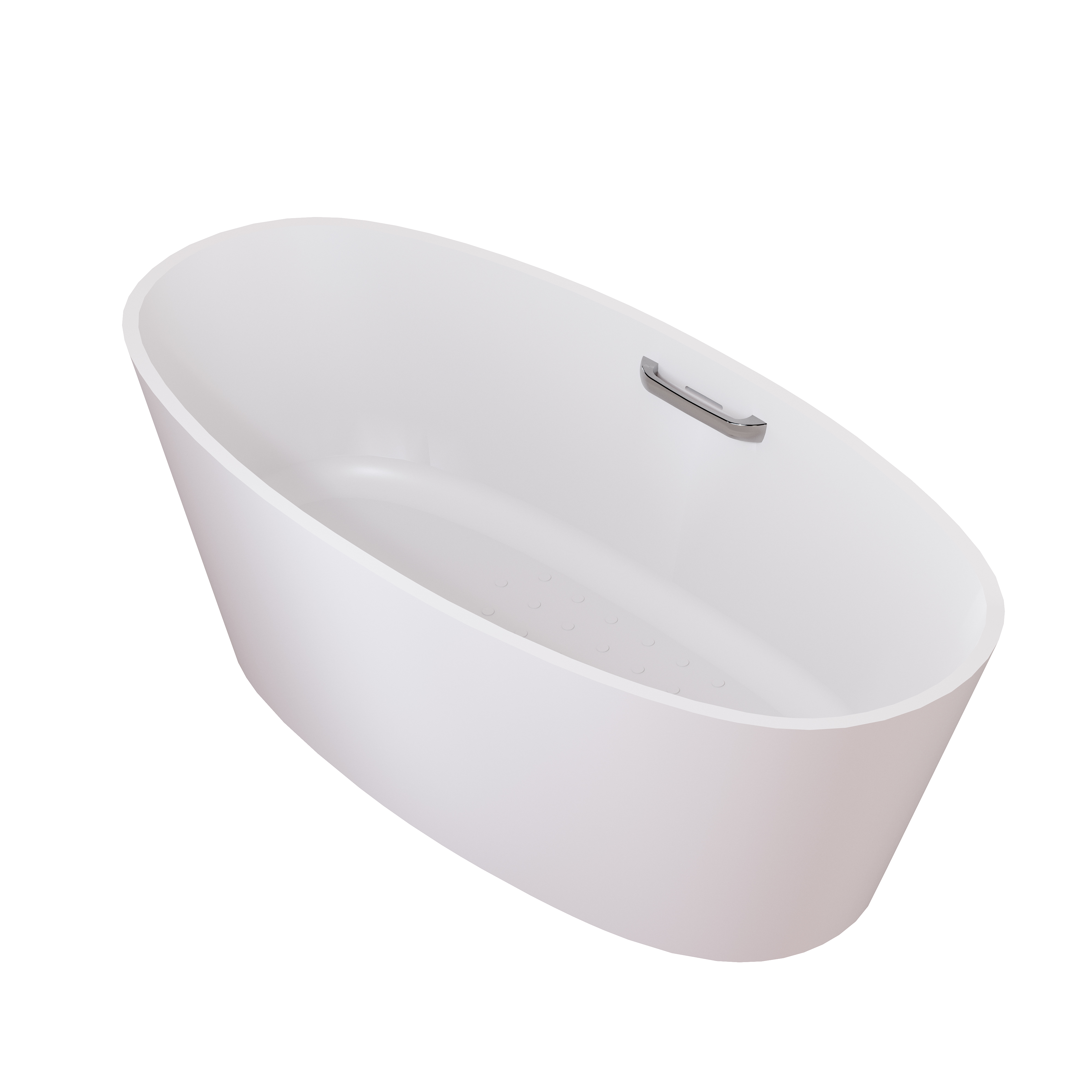 63" Matte White Solid Surface Freestanding Soaking Bathtub with One-Side Armrest