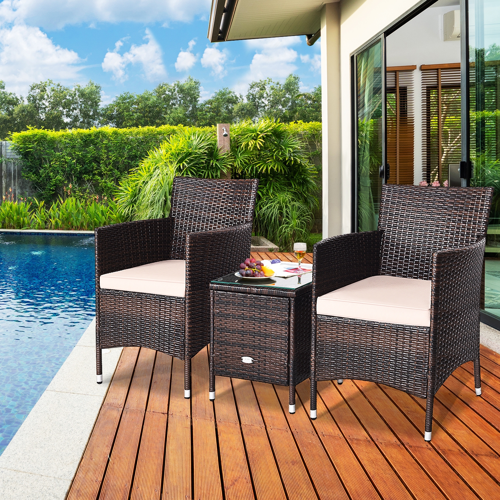 Mondawe 3 Pcs Outdoor Rattan Wicker Furniture Set-Mondawe