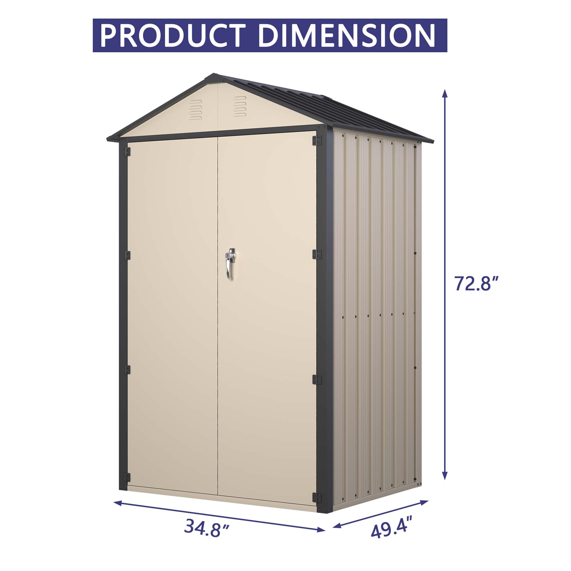 6x4 FT Outdoor Storage Shed, Steel Metal Lockable Garden Shed, Tiny House, Utility Shed, Lean-to Shed & Outdoor Storage, Waterproof Backyard Shed with Door for Bike, Tools, Lawnmower
