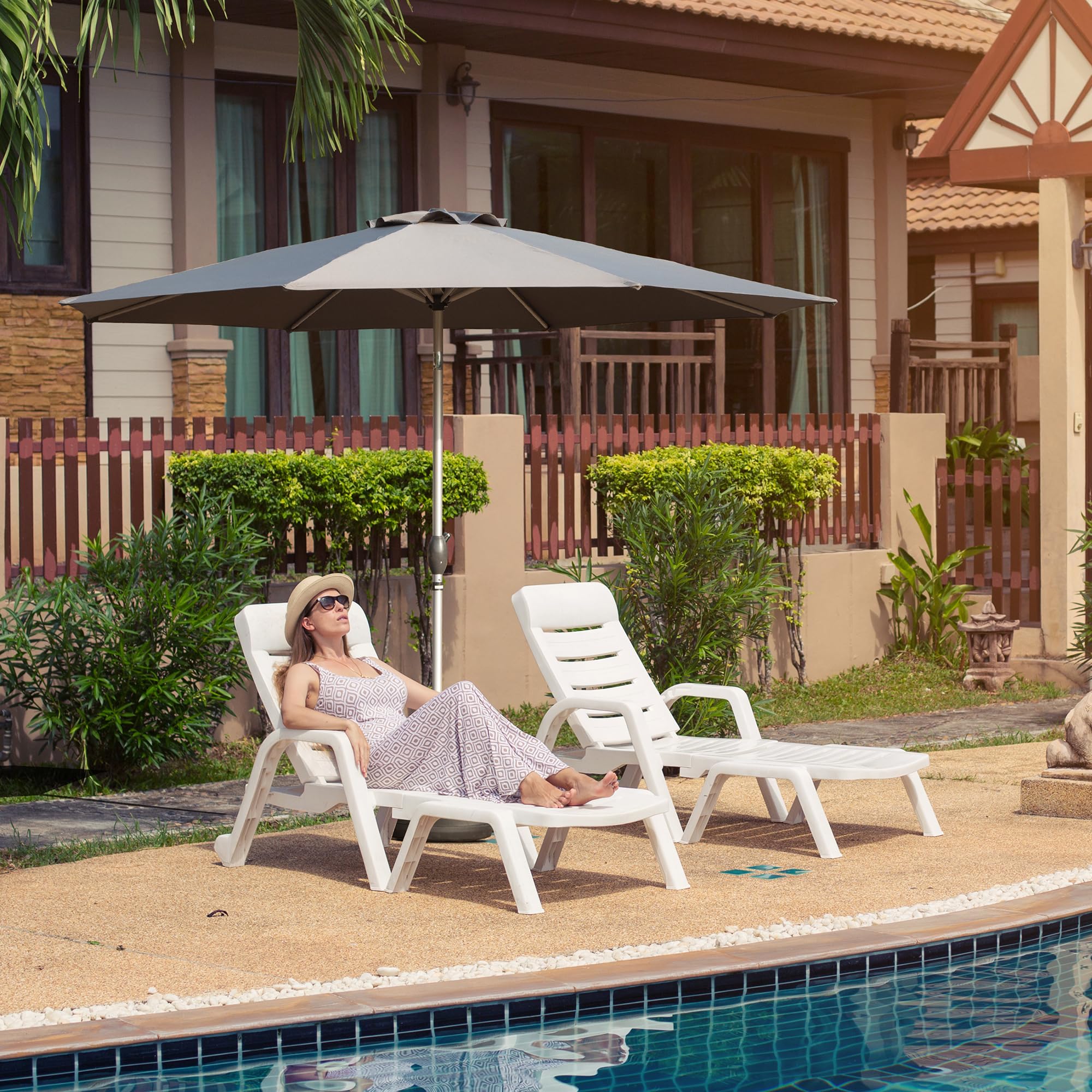 9FT Patio Umbrella, Outdoor Table Umbrella with Push Button Tilt and Crank, UV Protection Waterproof Market Sun Umbrella with 8 Sturdy Ribs for Garden, Deck, Backyard, Pool (Navy Blue/Brick red/Beige/Gray)