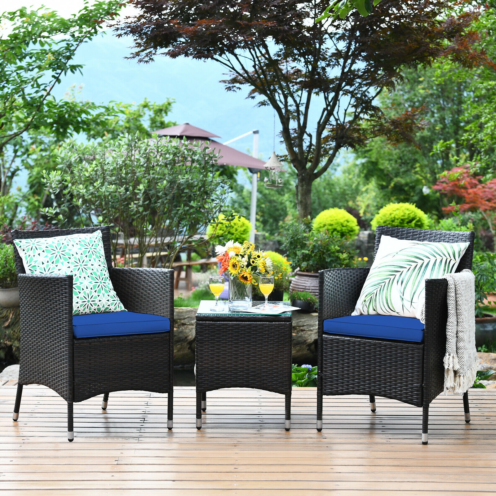 Mondawe 3 Pcs Outdoor Rattan Wicker Furniture Set-Mondawe