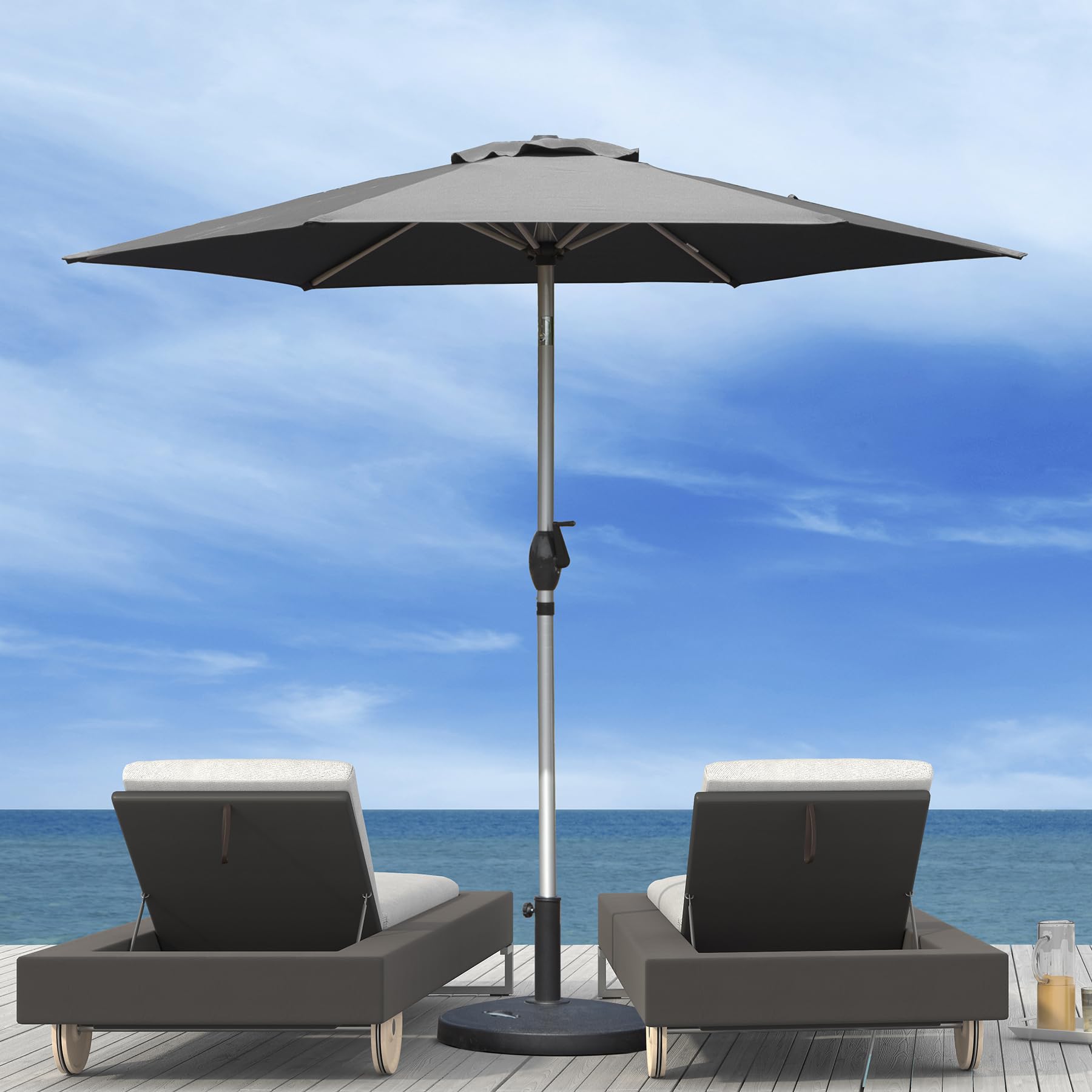 7.5FT Patio Umbrella, Outdoor Table Umbrella with Push Button Tilt and Crank, UV Protection Waterproof Market Sun Umbrella with 8 Sturdy Ribs for Garden, Deck, Backyard, Pool (Beige/Brick red/Navy Blue/Gray)