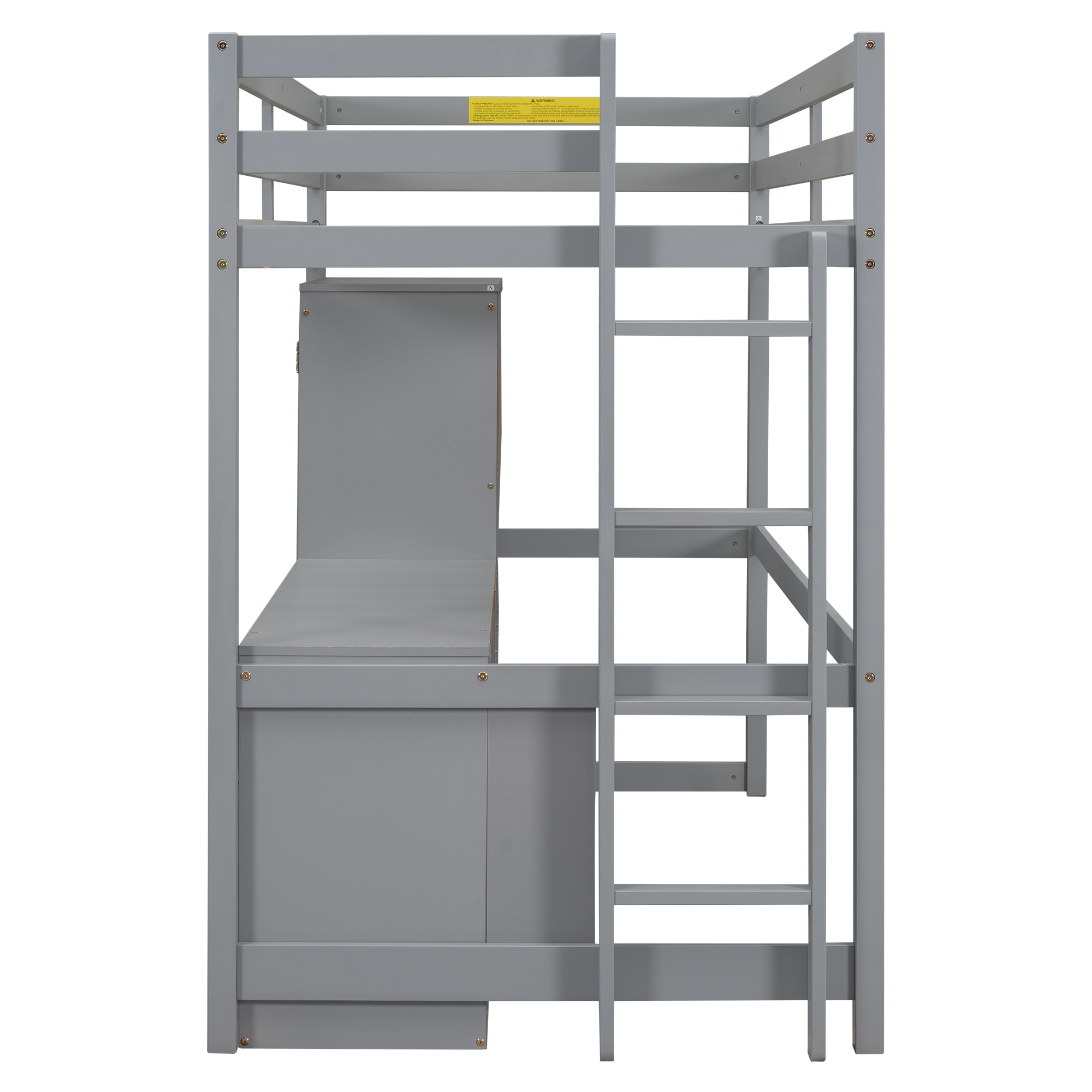 Full/Twin Size Loft Bed with Wardrobe, Desk and Storage Drawers, Gray/White
