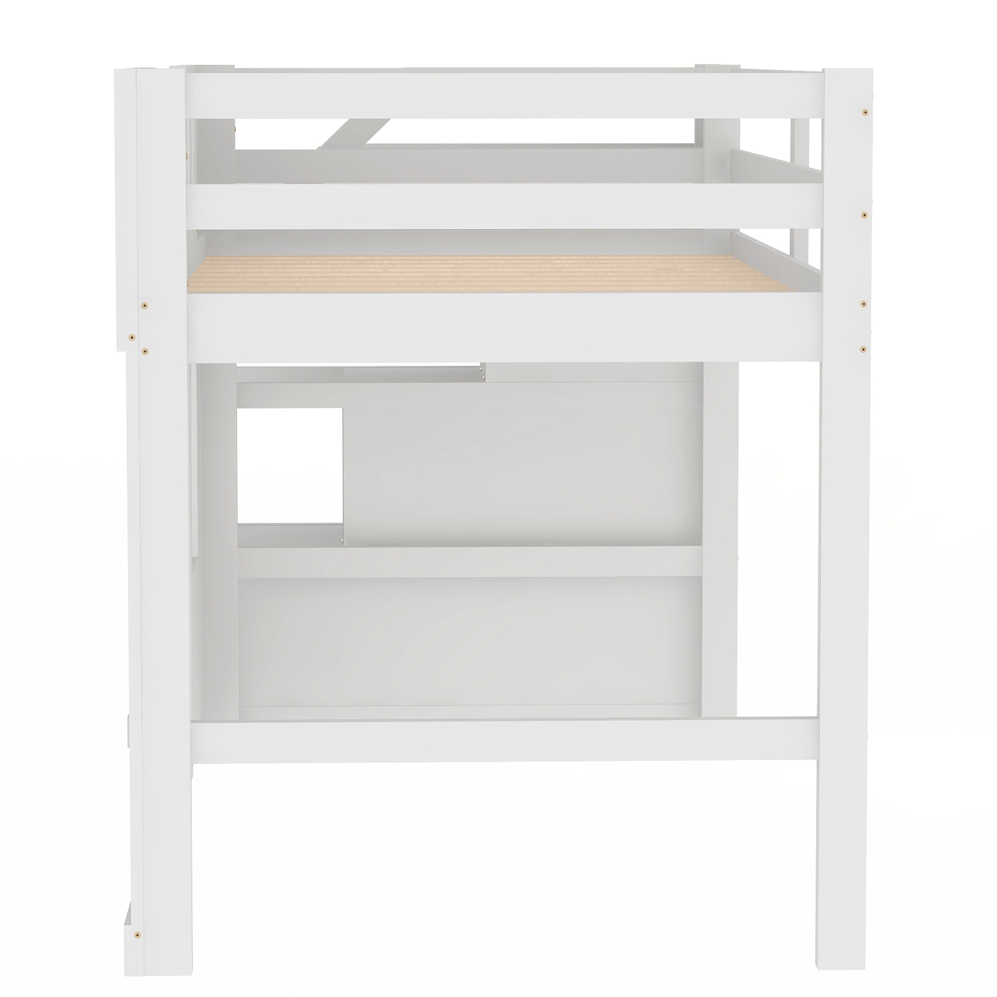 Twin Size Loft Bed with Storage Staircase and Window, White/Pink