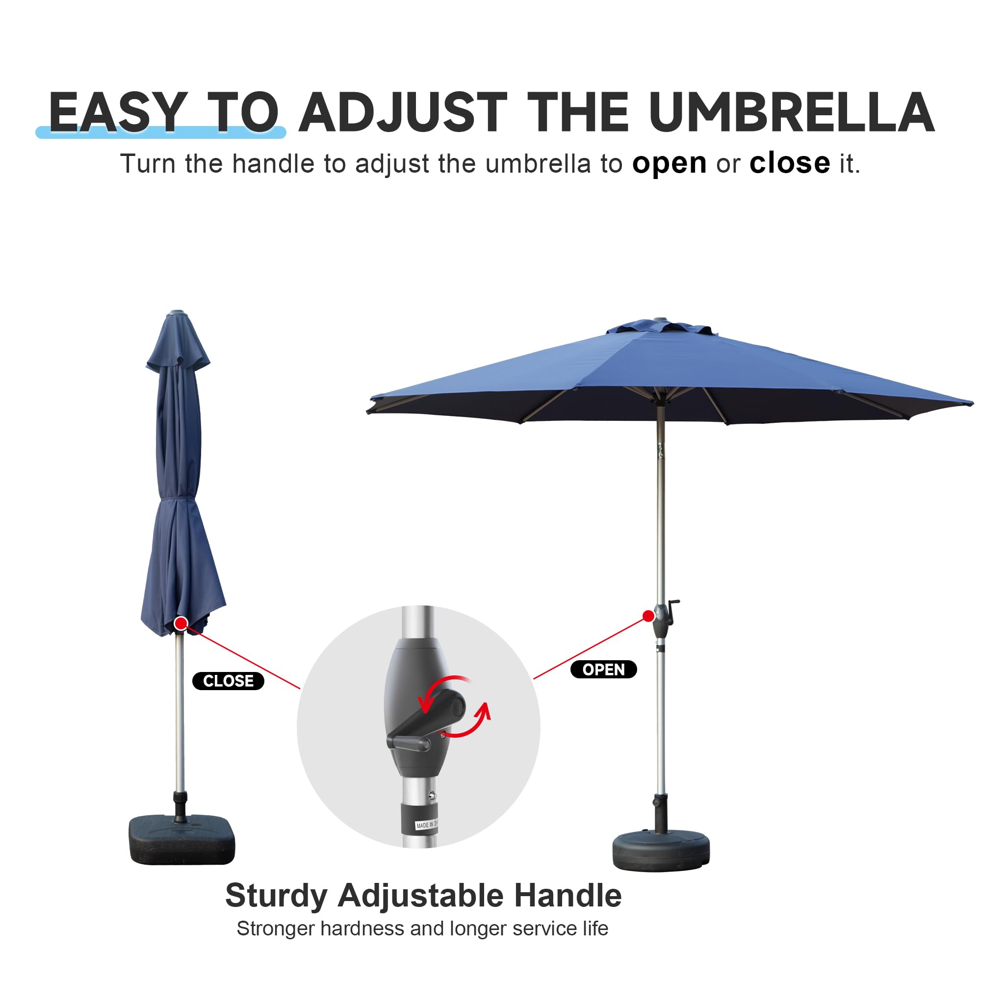 9FT Patio Umbrella, Outdoor Table Umbrella with Push Button Tilt and Crank, UV Protection Waterproof Market Sun Umbrella with 8 Sturdy Ribs for Garden, Deck, Backyard, Pool (Navy Blue/Brick red/Beige/Gray)