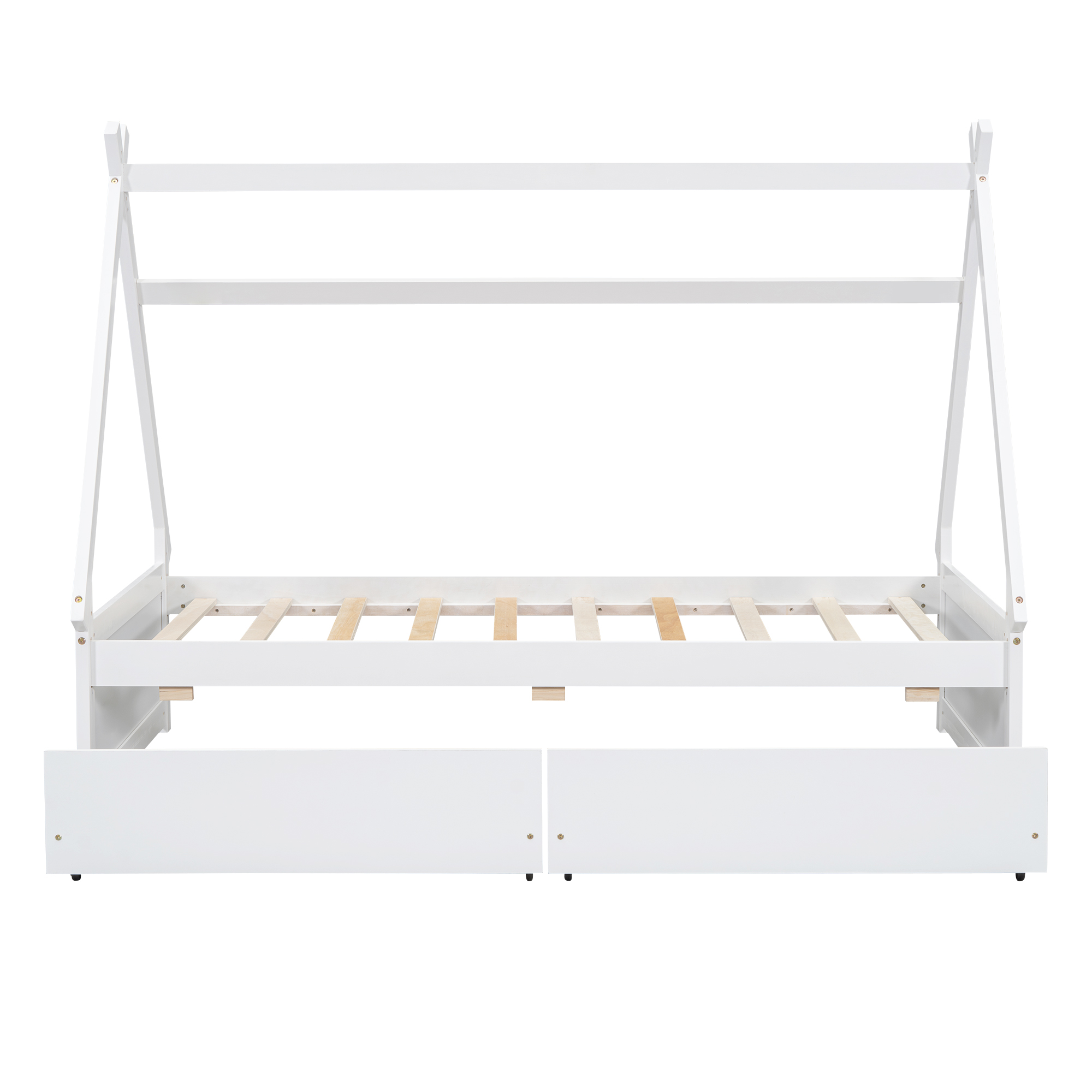 Twin Size House Platform Bed with Two Drawers,Headboard and Footboard, White/Pink 