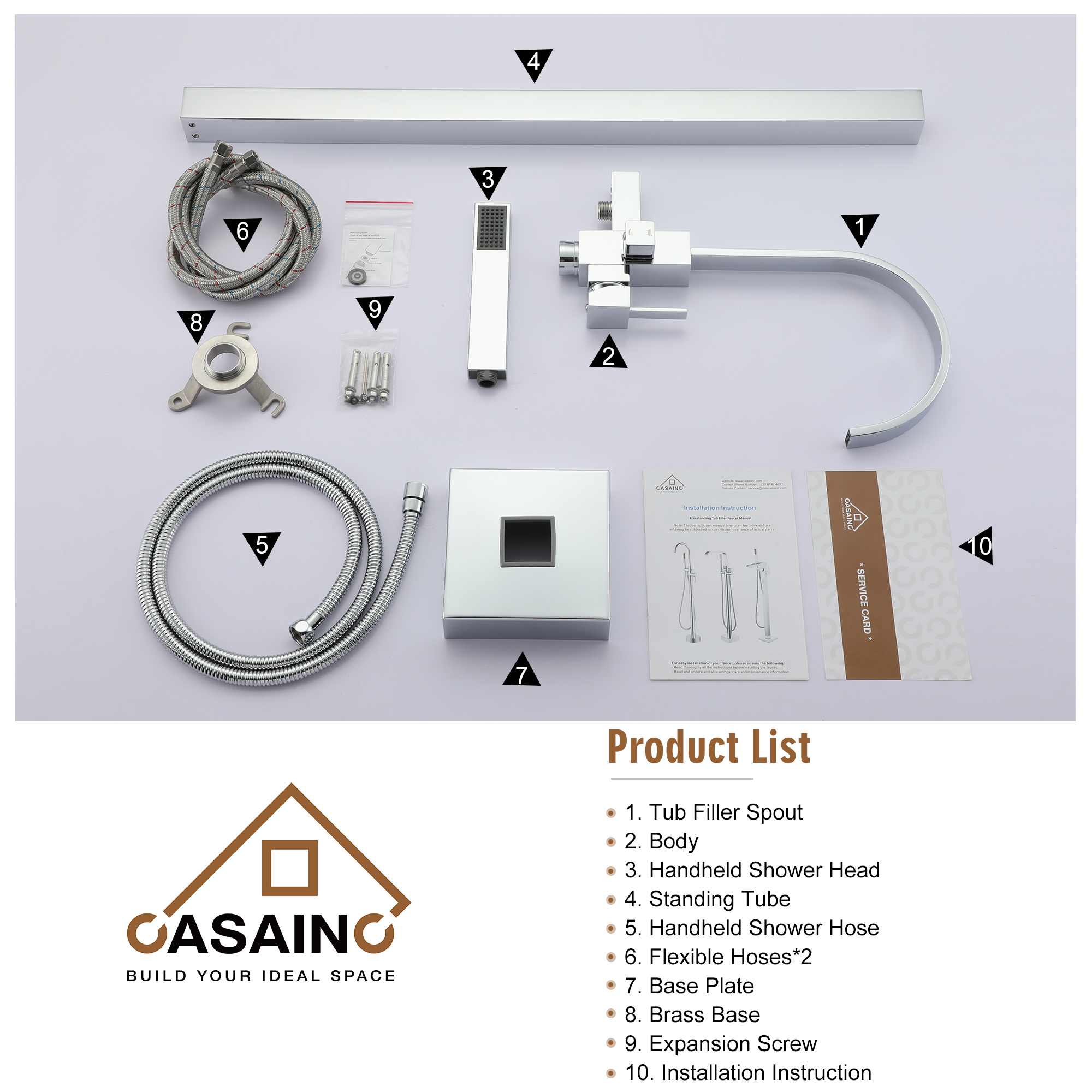 Single-Handle Floor-Mounted Bathtub Faucet High Flow Bathroom Tub Filler with Hand Shower, Brushed Nickel/Matte Black/Chrome