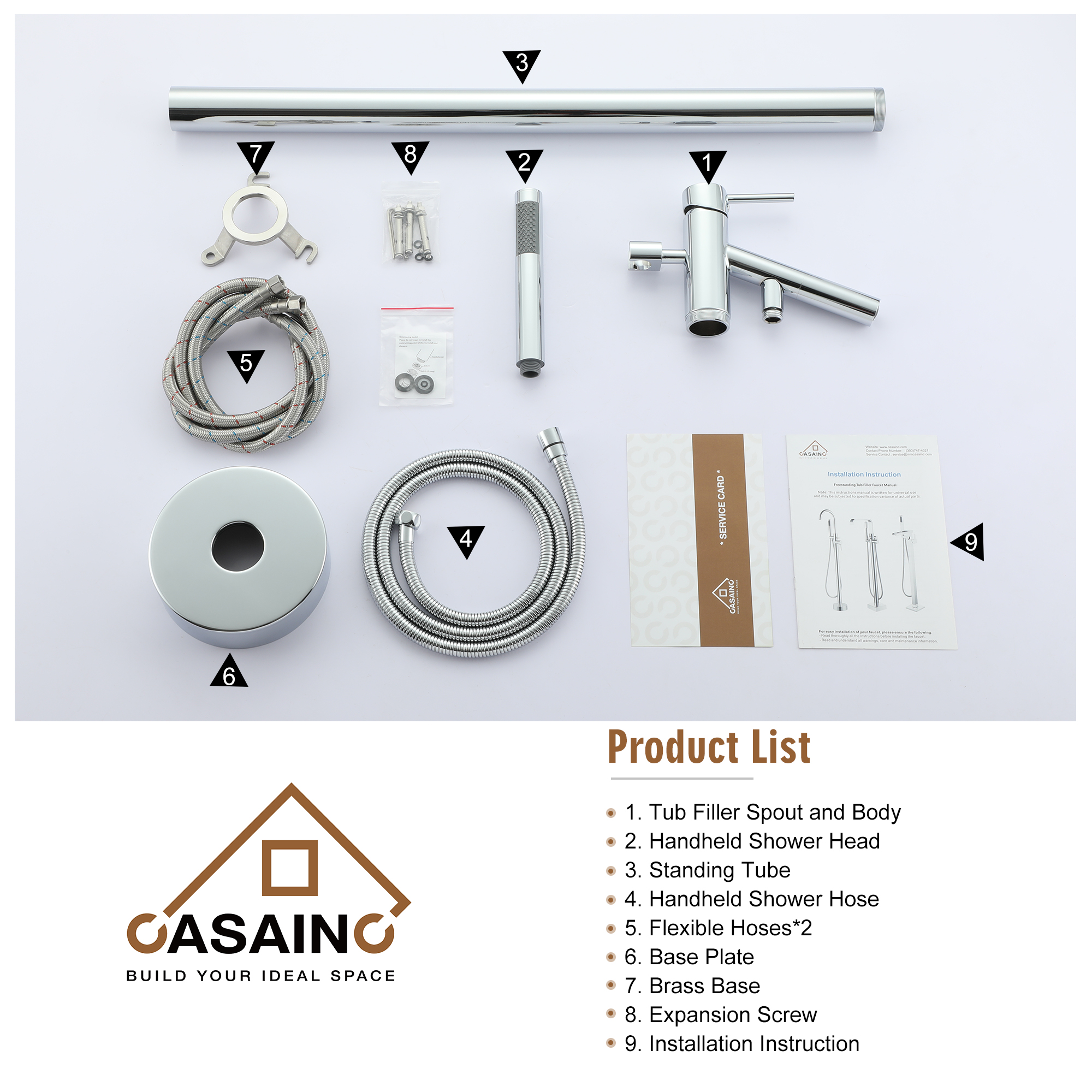 Single-Handle Floor Mount Freestanding Tub Faucet with Hand Shower in. Brushed Nickel/Matte Black/Chrome