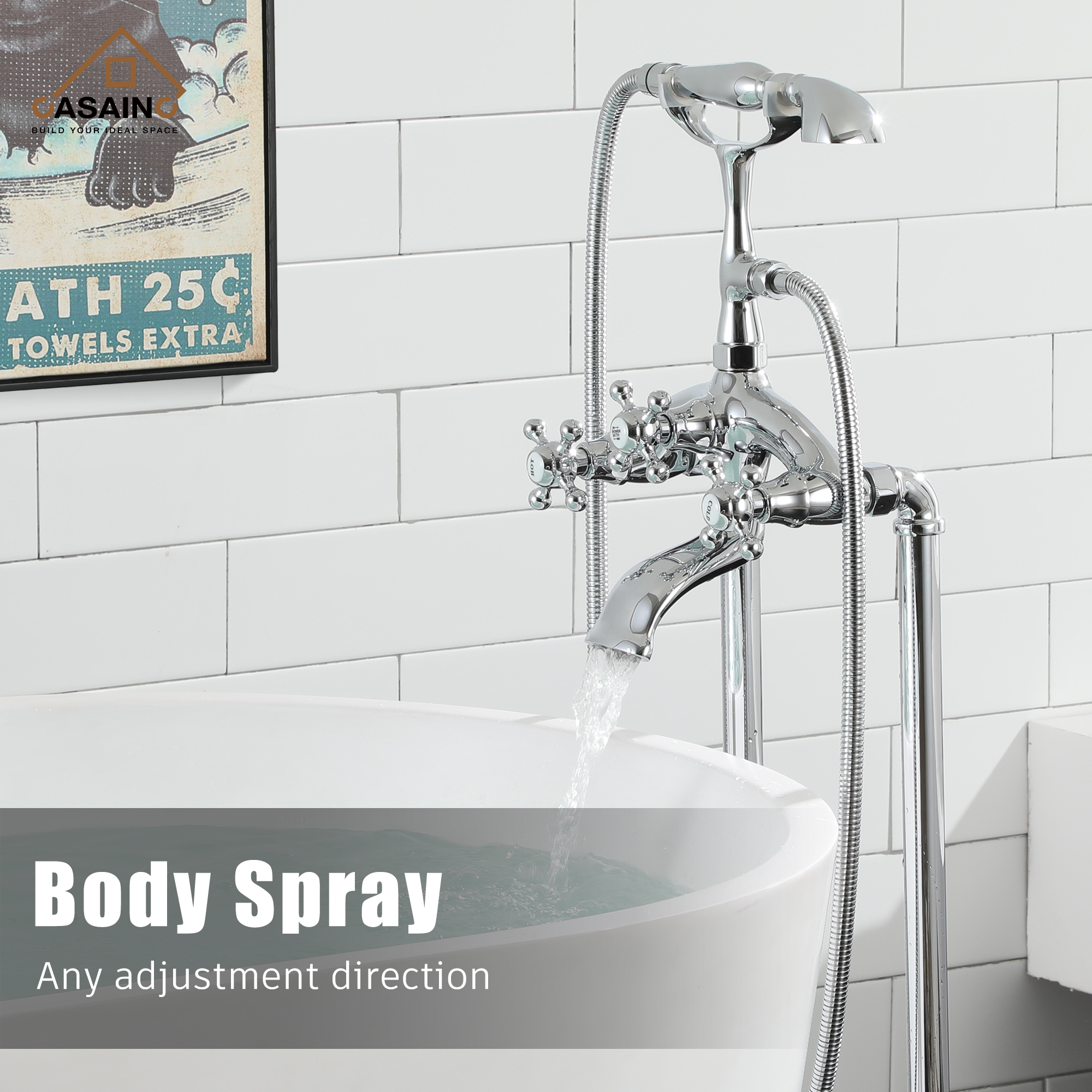 3-Handle Luxury Claw Foot Freestanding Tub Faucet in Chrome/Oil Rubbed Bronze